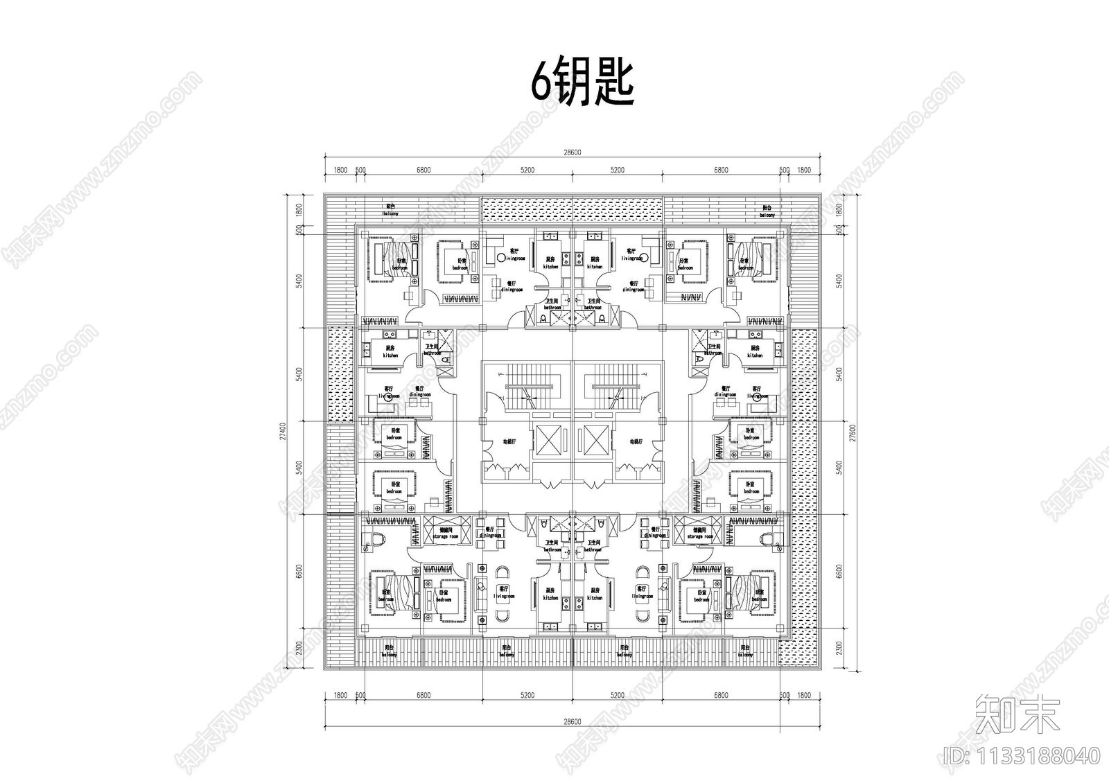 现代高层办公公寓平面图施工图下载【ID:1133188040】