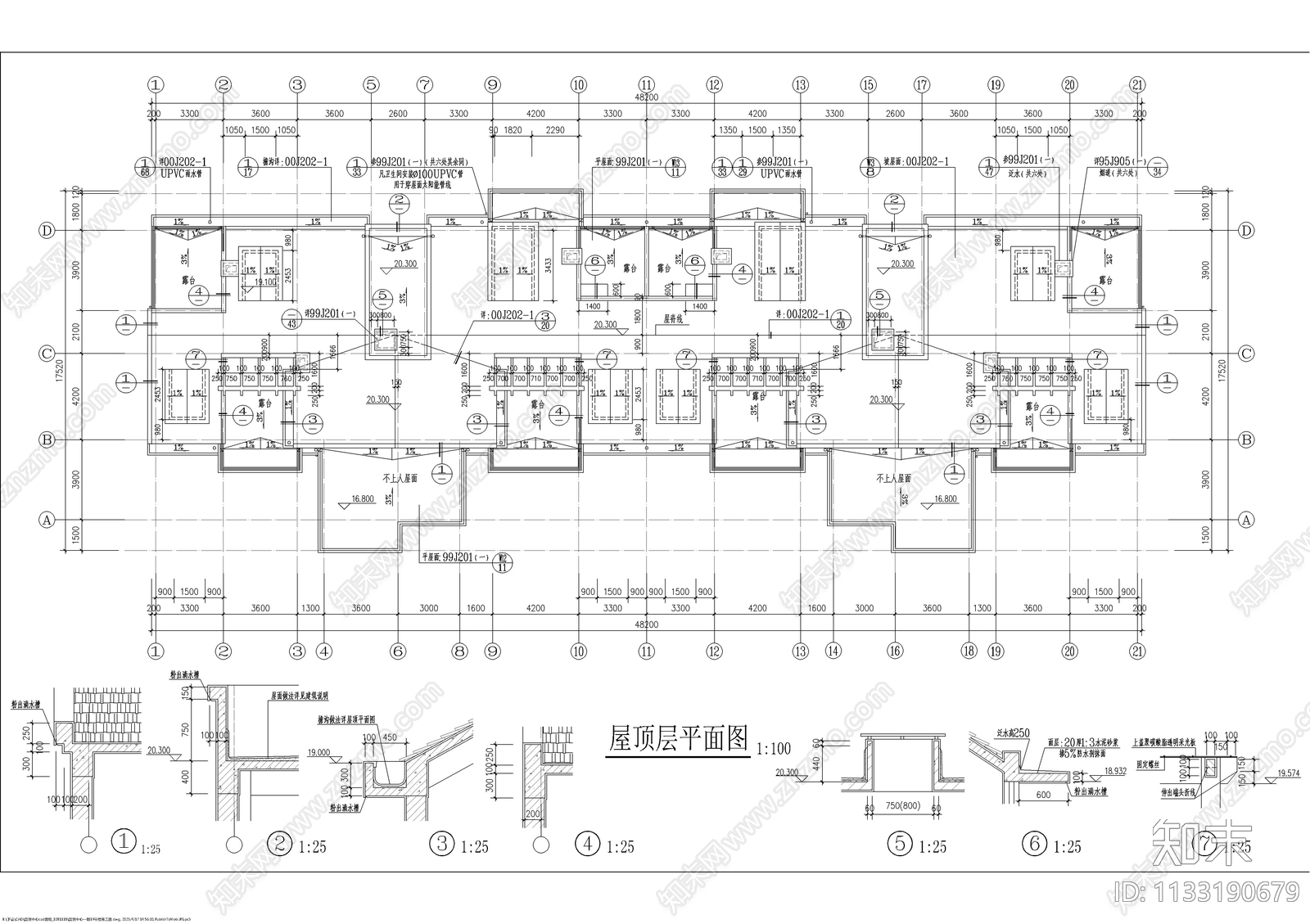 一梯三户多层带阁楼坡屋顶全套建筑图cad施工图下载【ID:1133190679】