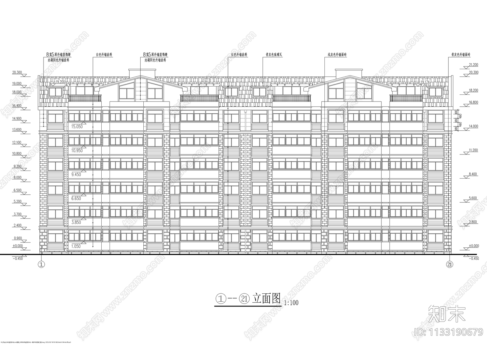 一梯三户多层带阁楼坡屋顶全套建筑图cad施工图下载【ID:1133190679】