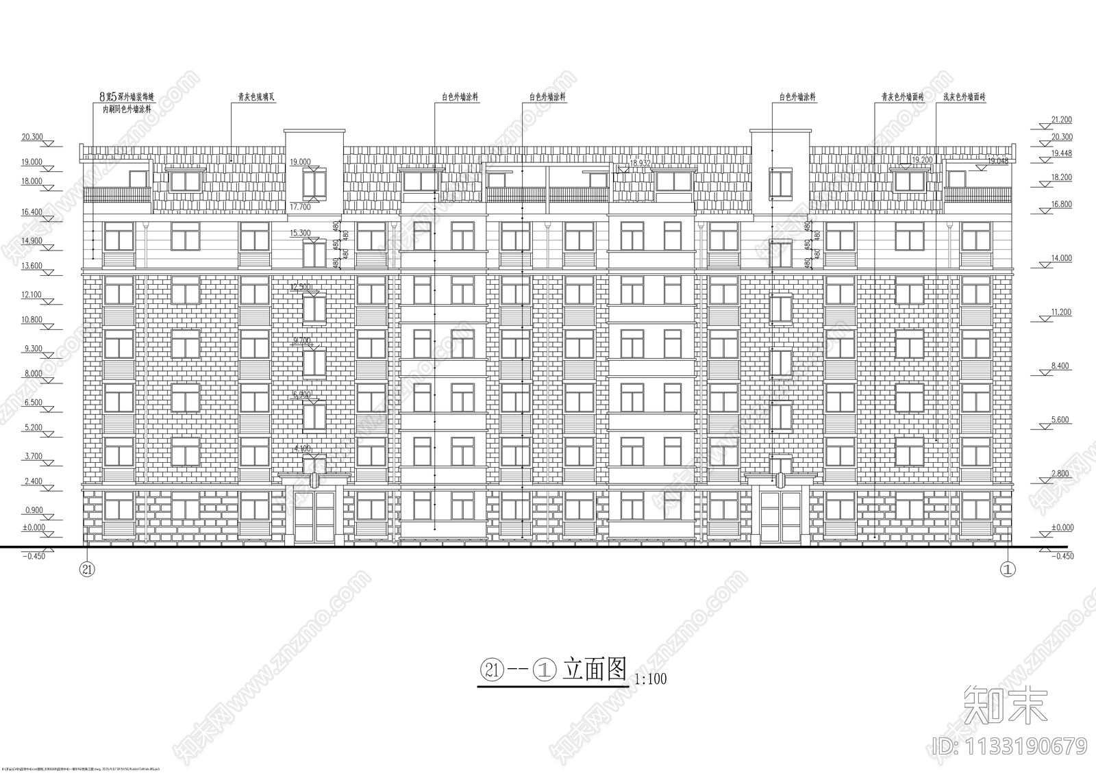 一梯三户多层带阁楼坡屋顶全套建筑图cad施工图下载【ID:1133190679】