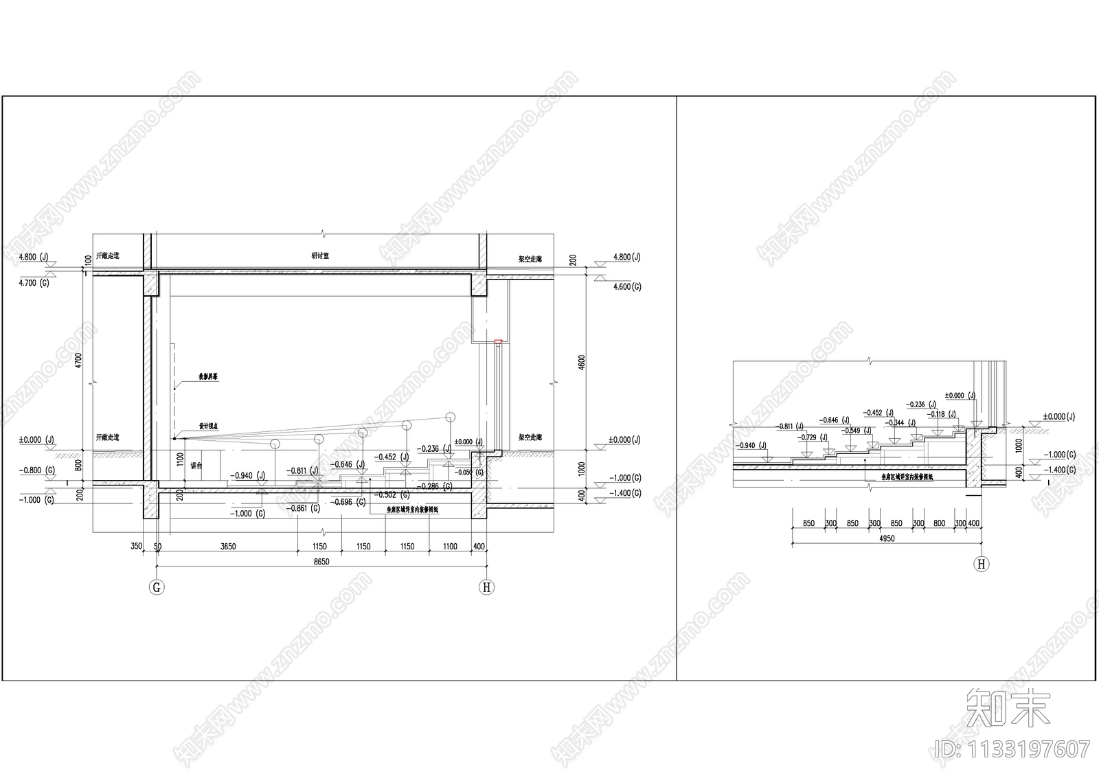 阶梯课室平面剖面图cad施工图下载【ID:1133197607】