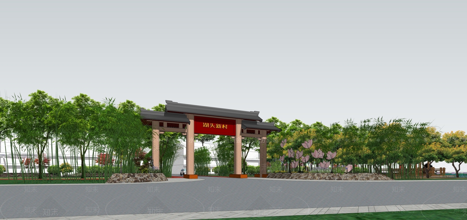 现代村口公园景观SU模型下载【ID:1133200426】