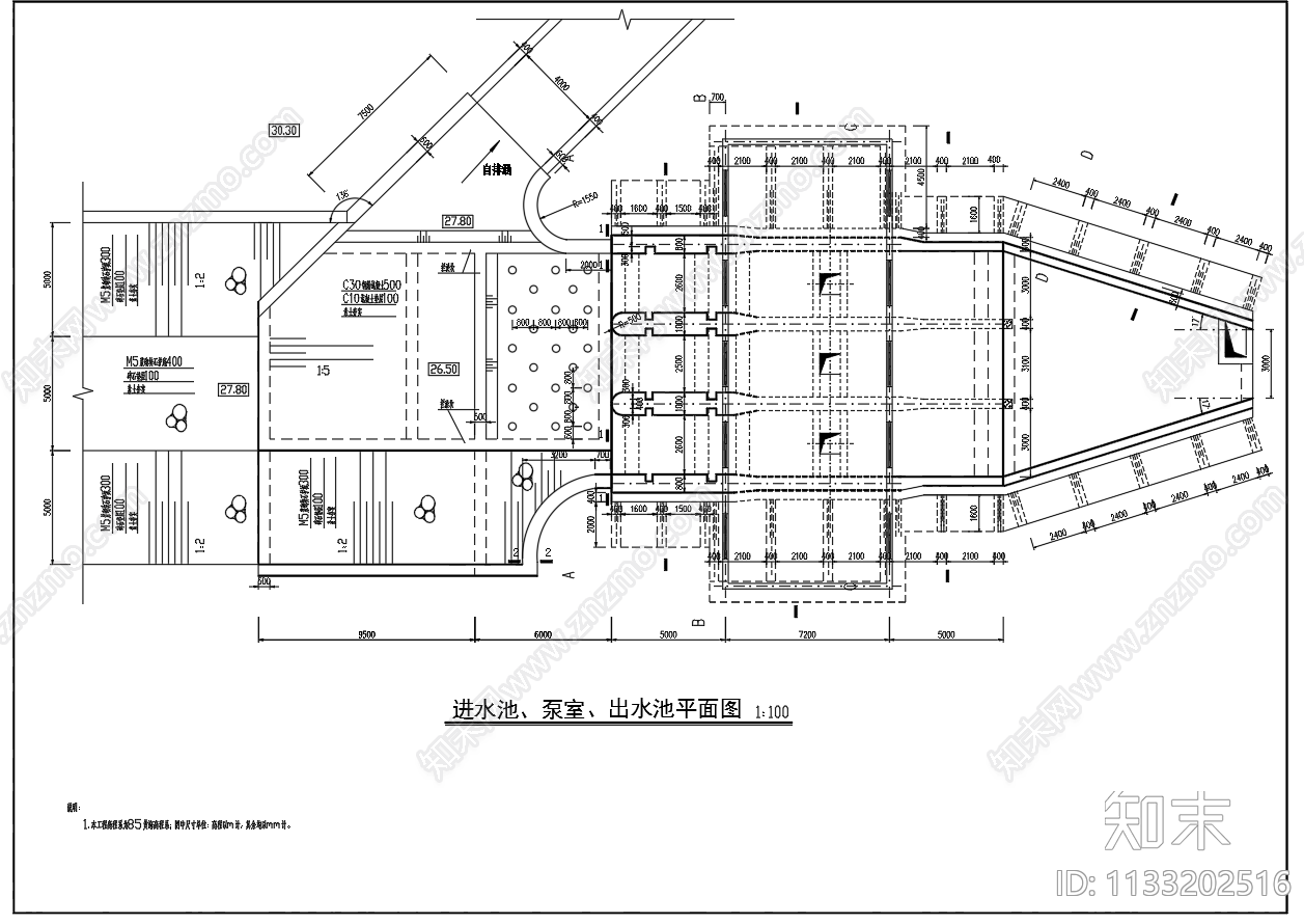 排涝泵站配平面剖面节点图cad施工图下载【ID:1133202516】