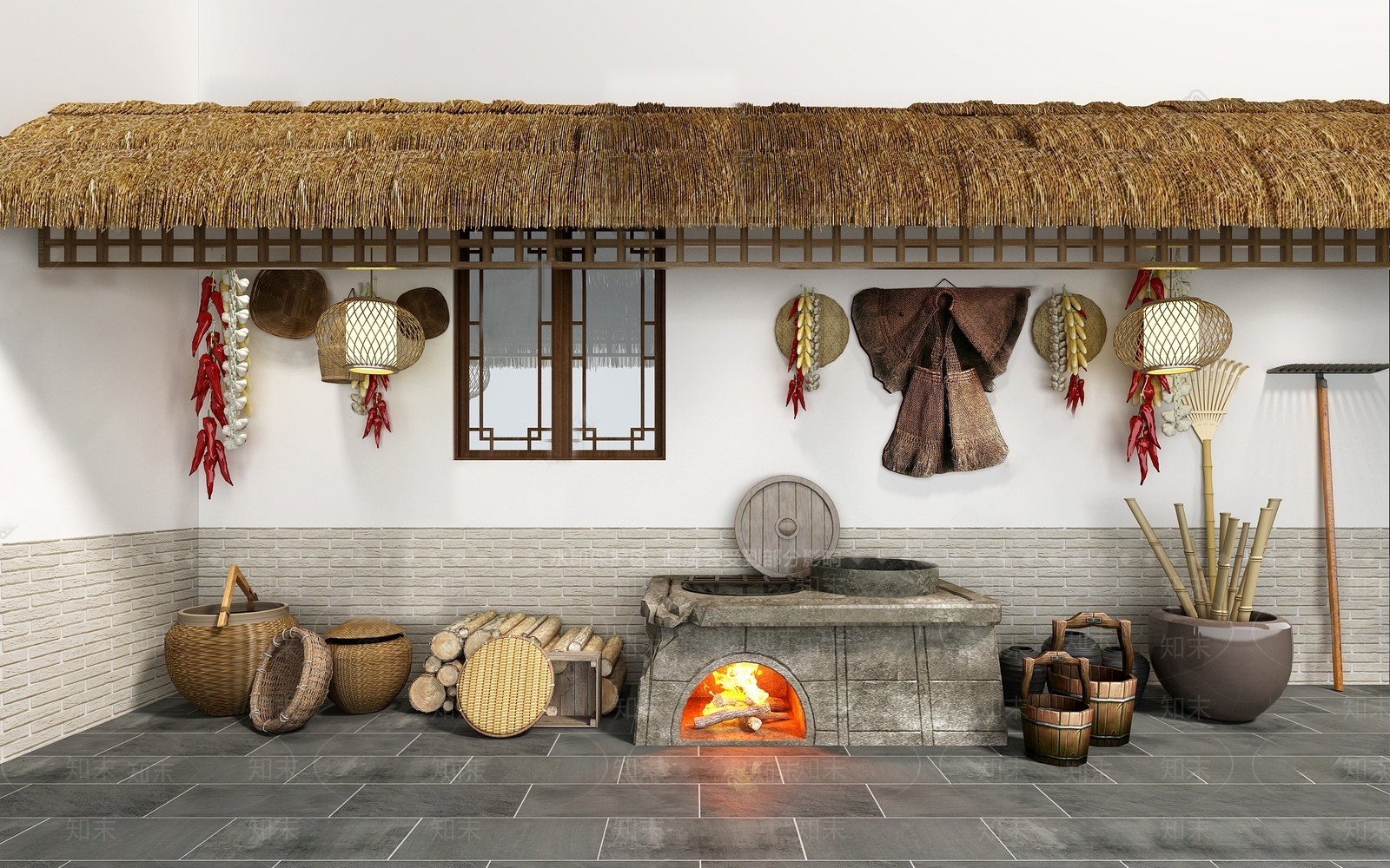 中式农家乐墙SU模型下载【ID:1133207053】