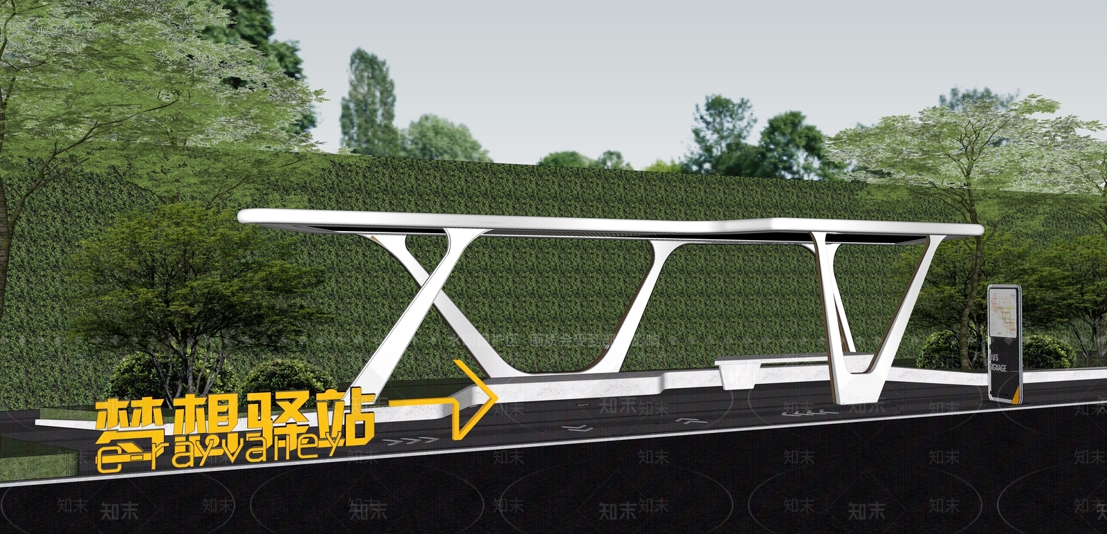 现代弧形景观廊架SU模型下载【ID:1133211220】