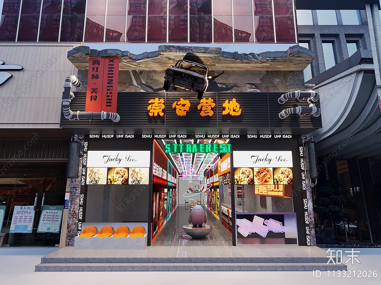 现代网红打卡美食街3D模型下载【ID:1133212026】