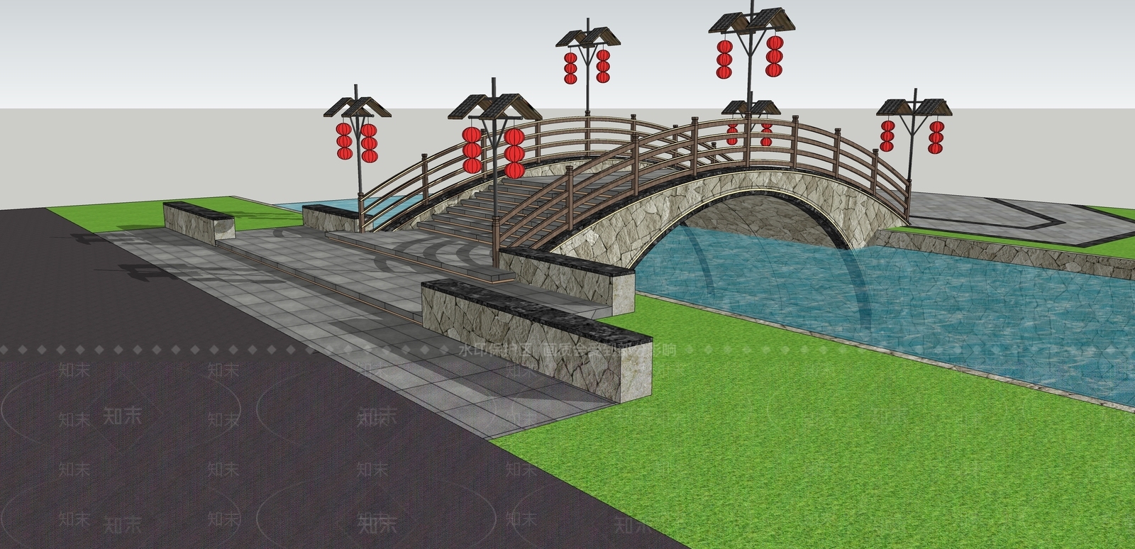 中式景观桥SU模型下载【ID:1133237086】