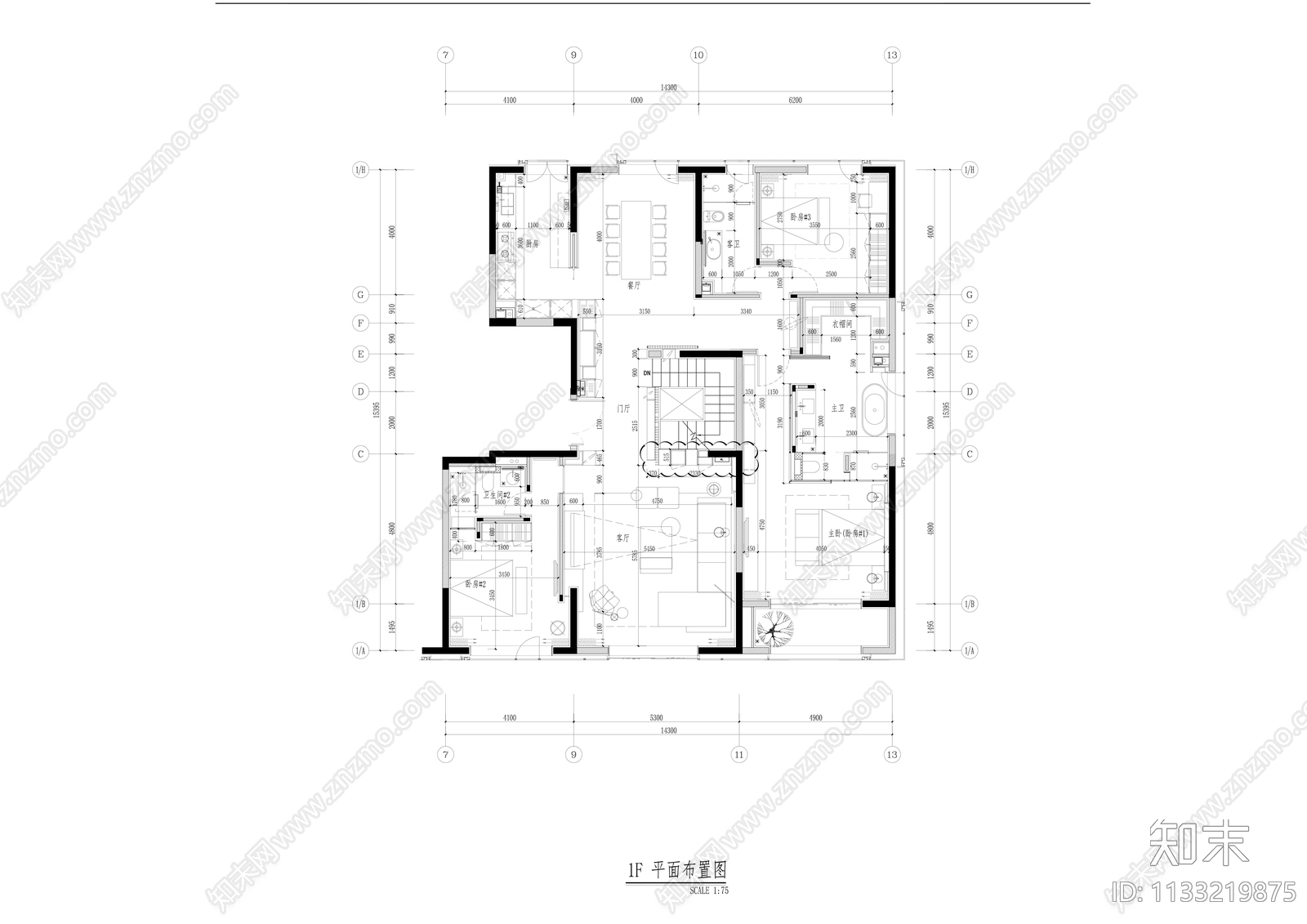 李玮珉融创郑州壹号院三层跃层样板间cad施工图下载【ID:1133219875】