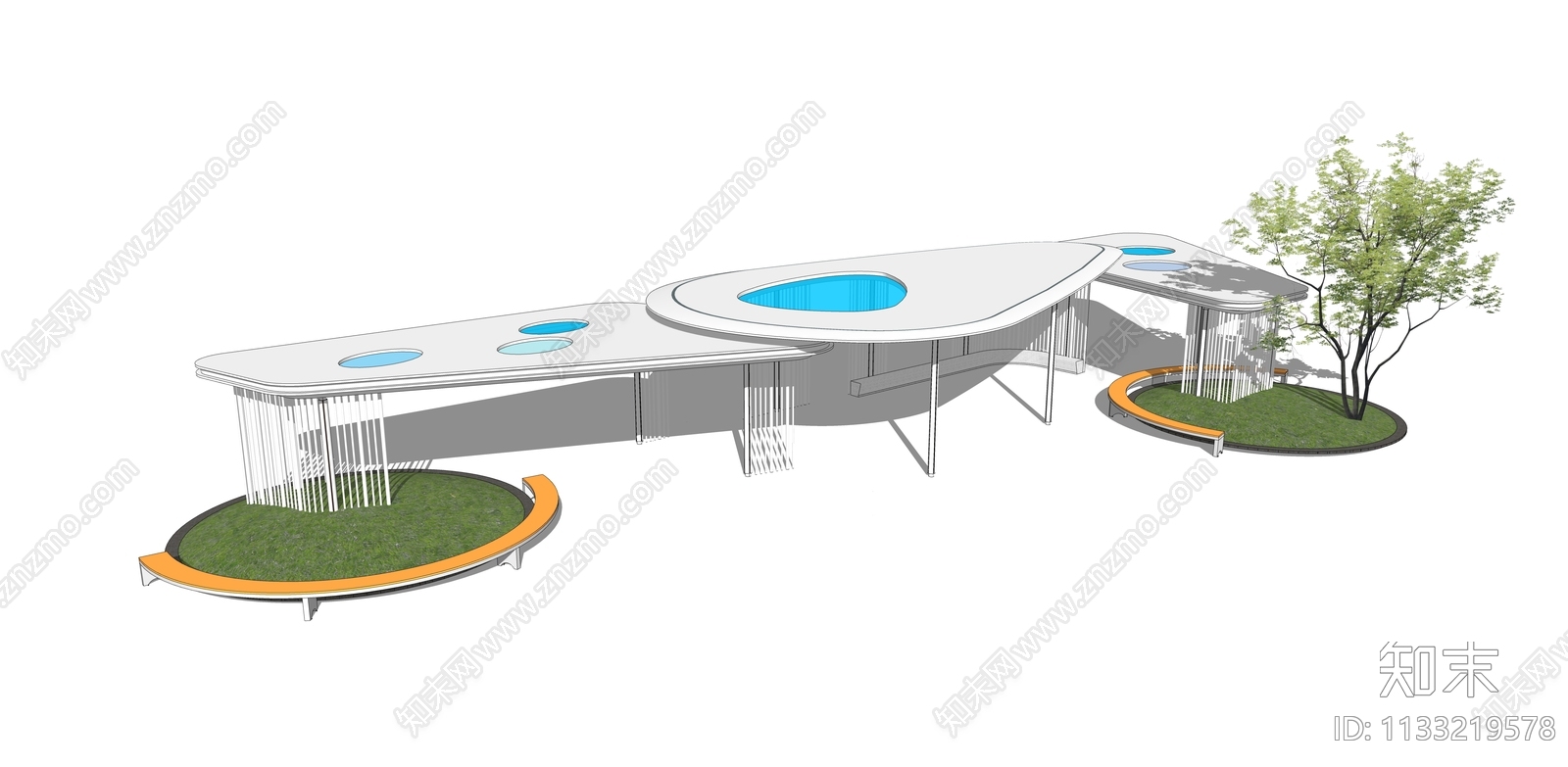 现代景观休息廊架SU模型下载【ID:1133219578】