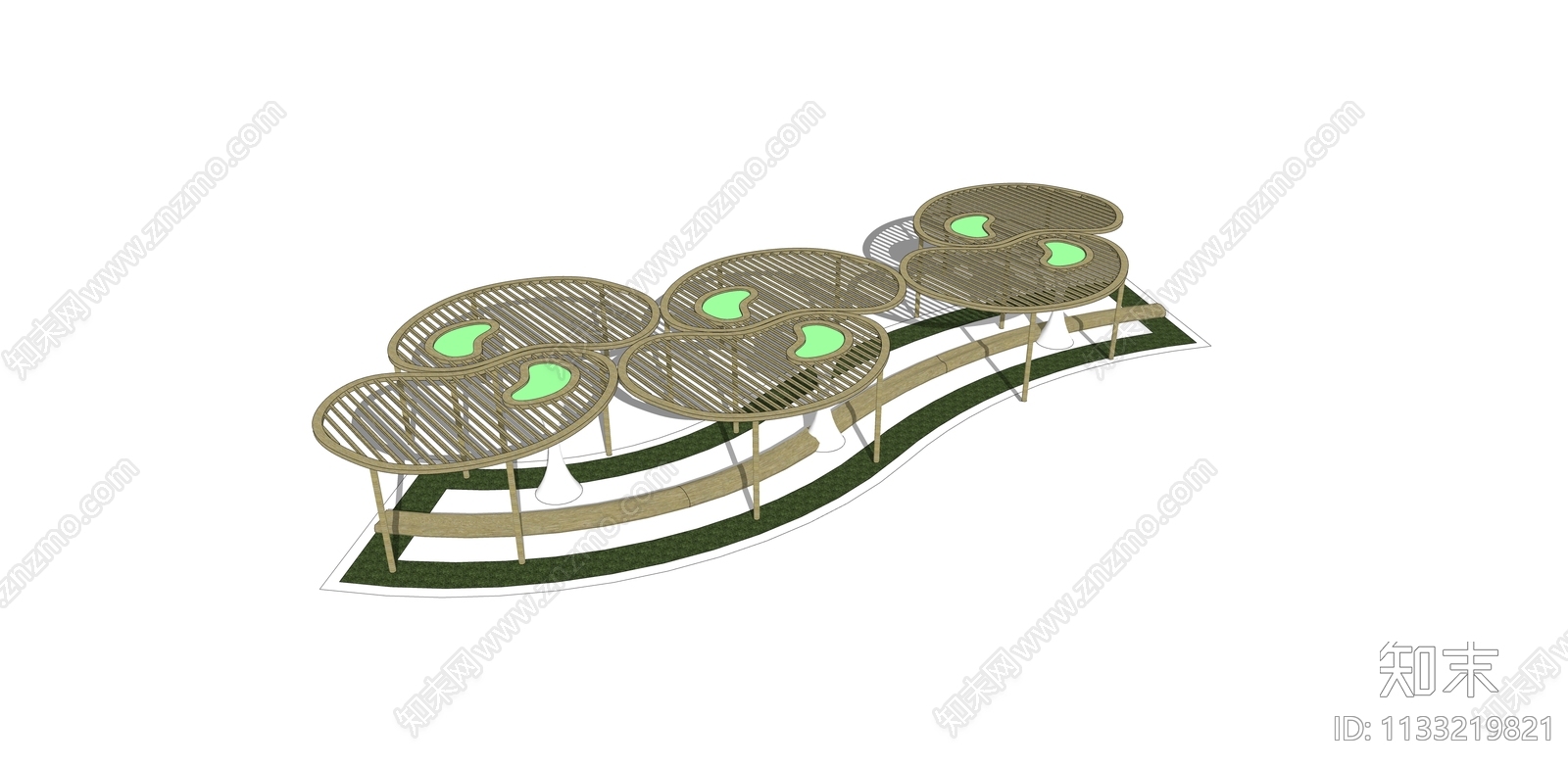 现代景观休息廊架SU模型下载【ID:1133219821】