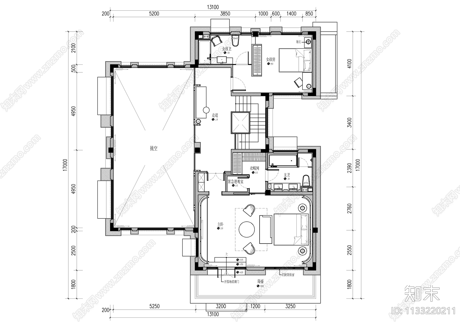 三层别墅室内cad施工图下载【ID:1133220211】