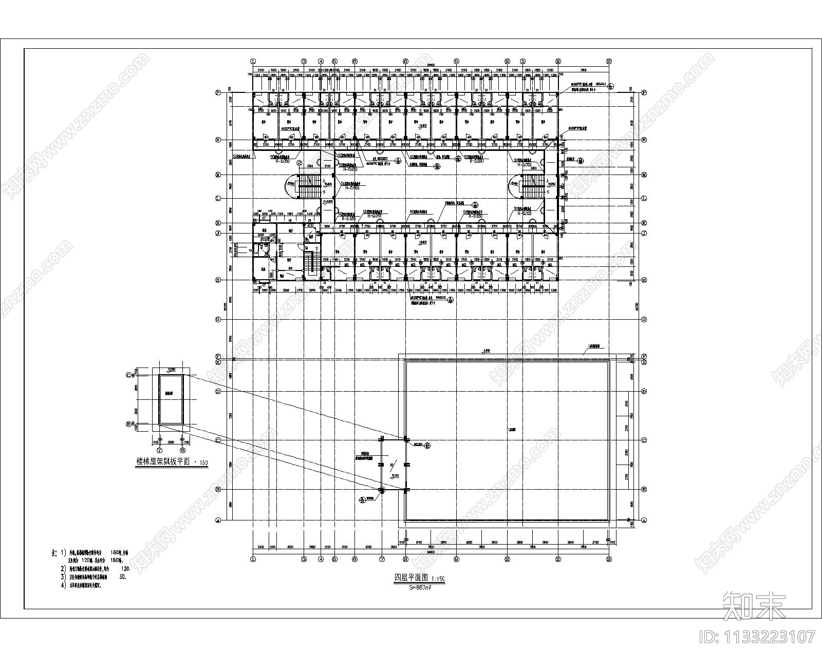 多层宿舍楼建筑cad施工图下载【ID:1133223107】