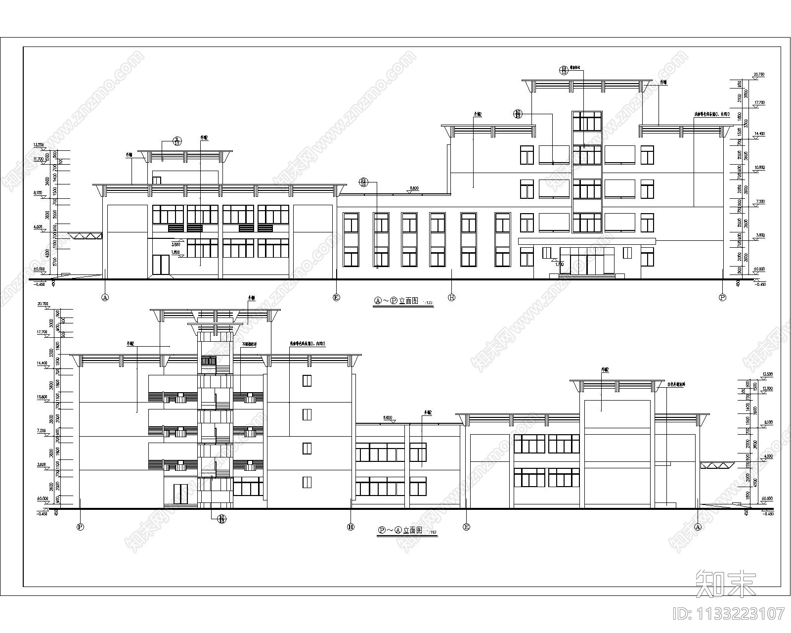 多层宿舍楼建筑cad施工图下载【ID:1133223107】