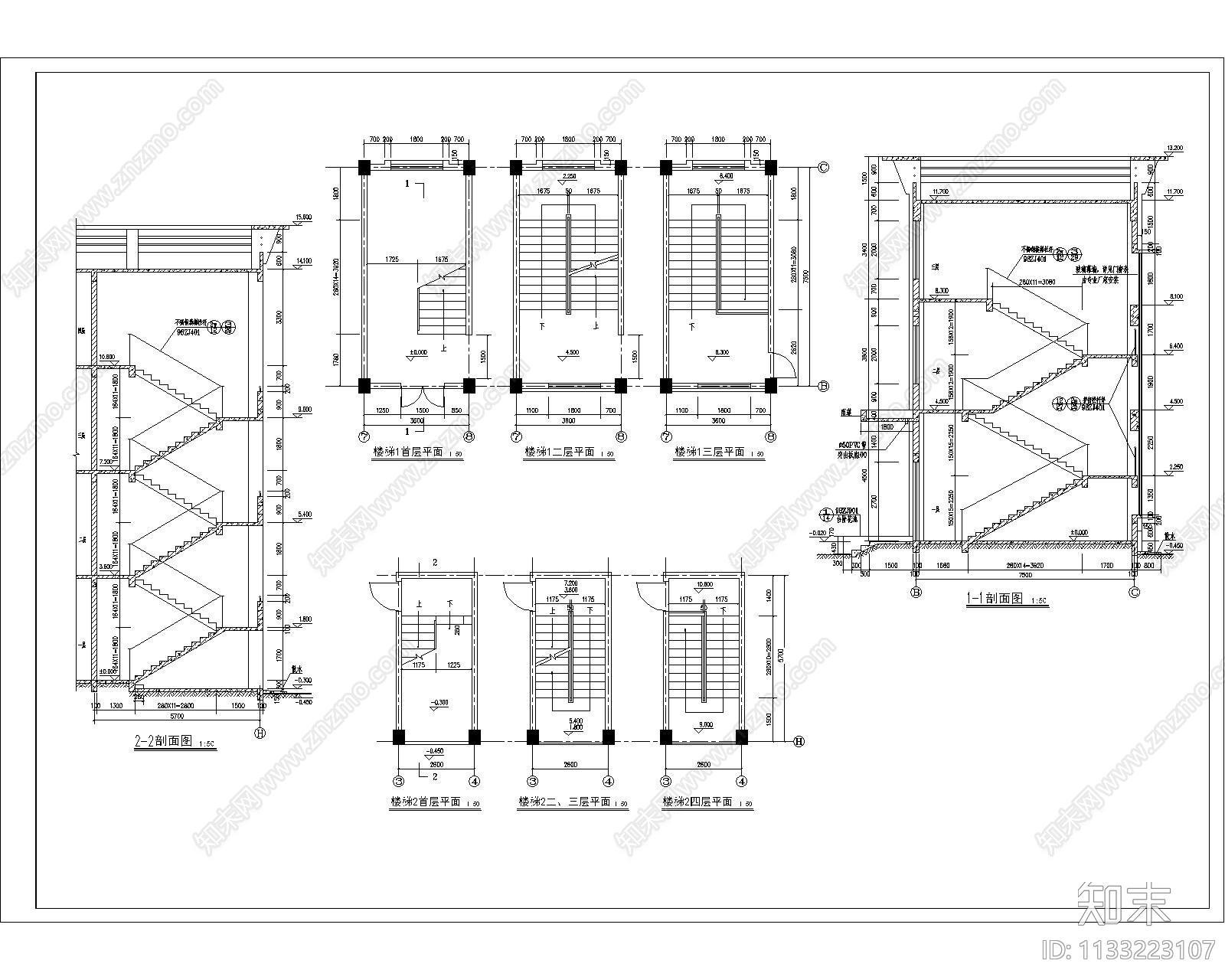 多层宿舍楼建筑cad施工图下载【ID:1133223107】