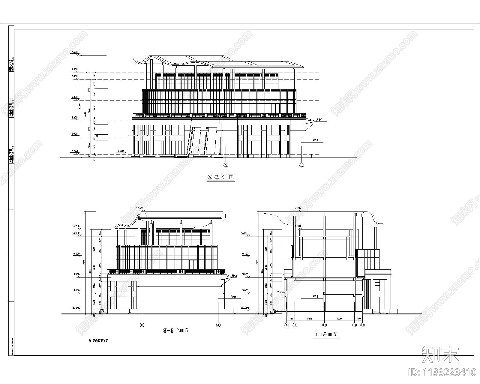 会所建筑cad施工图下载【ID:1133223410】