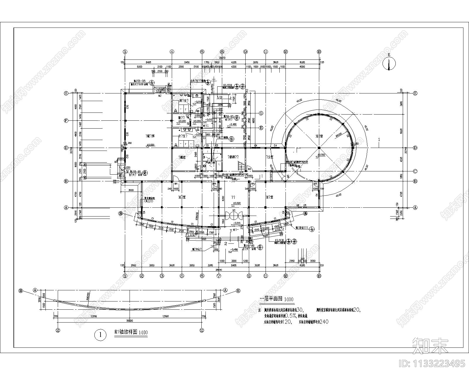 会所全套建筑cad施工图下载【ID:1133223495】