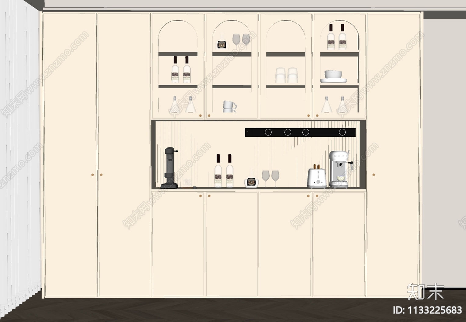法式奶油风酒柜SU模型下载【ID:1133225683】