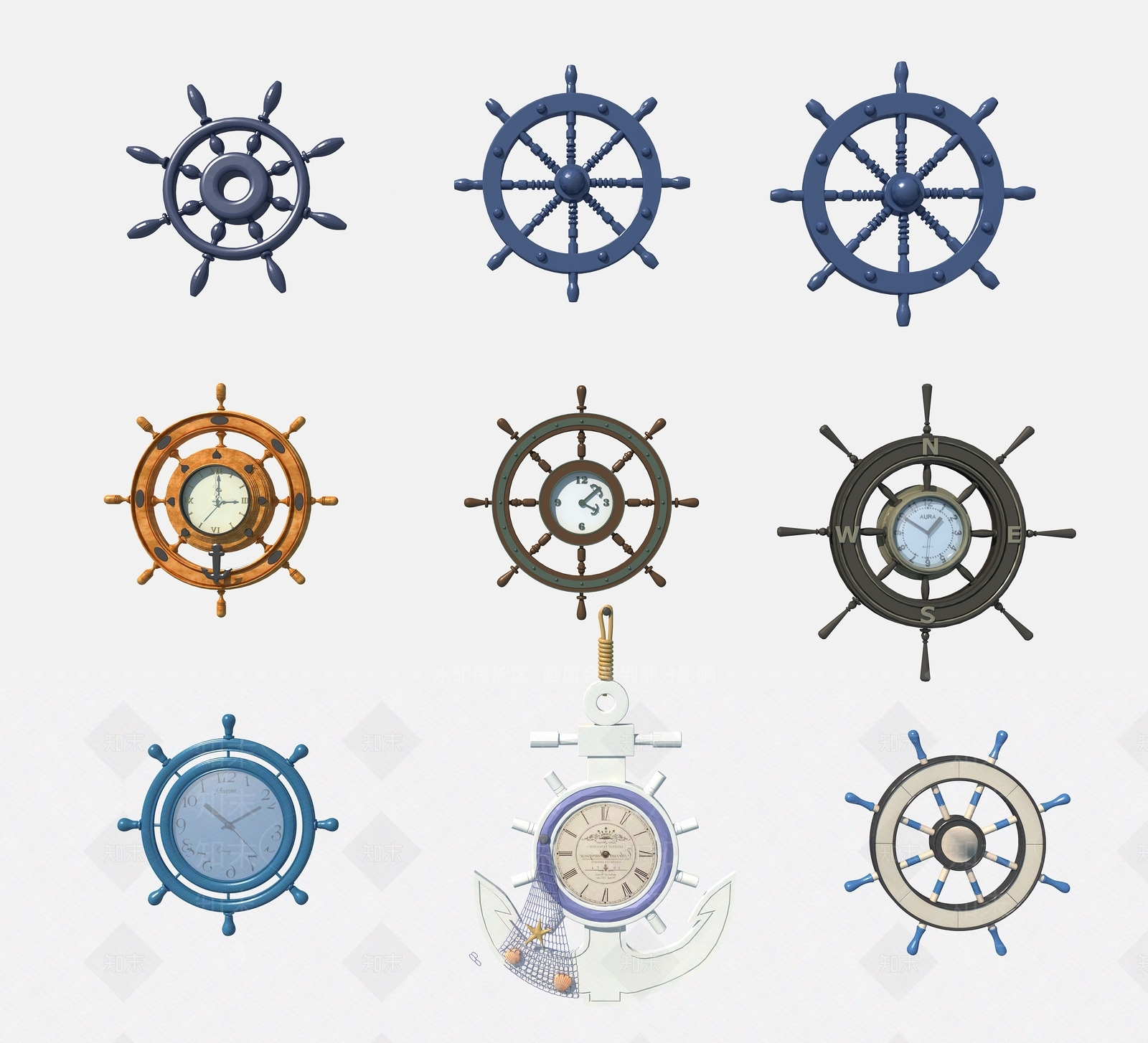 现代船舵墙饰挂件3D模型下载【ID:1133233018】