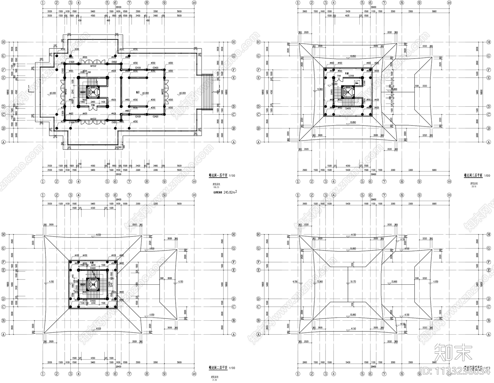 蟠龙阁古建筑cad施工图下载【ID:1133236034】