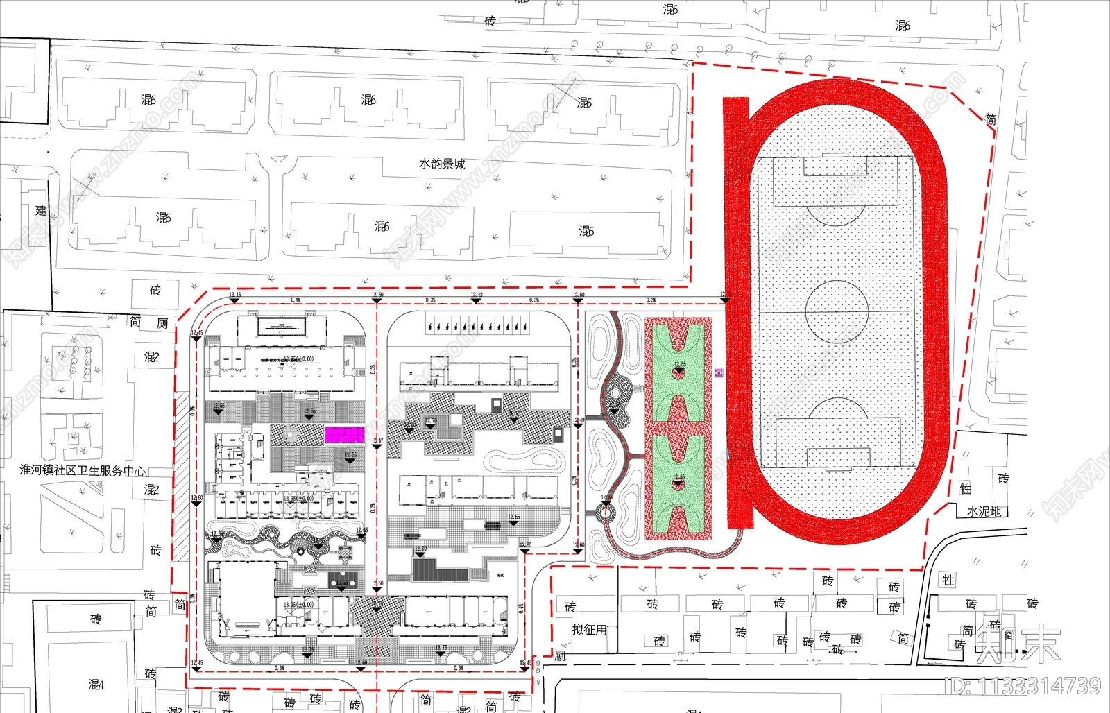 5套中小学校园规划平面图施工图下载【ID:1133314739】