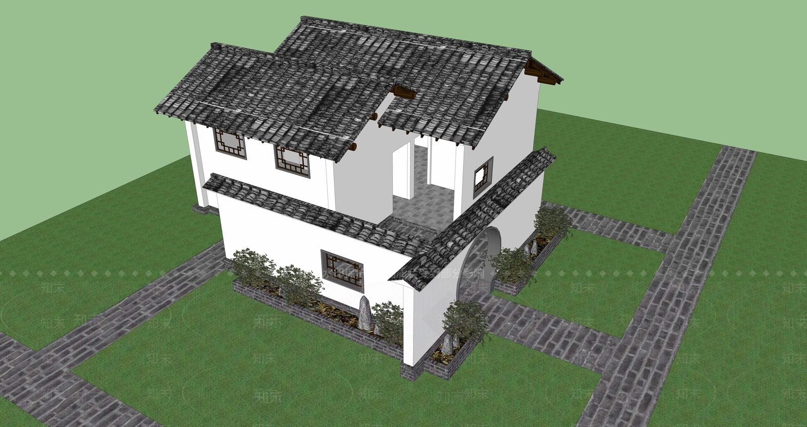 中式仿古建筑公共厕所SU模型下载【ID:1133237676】