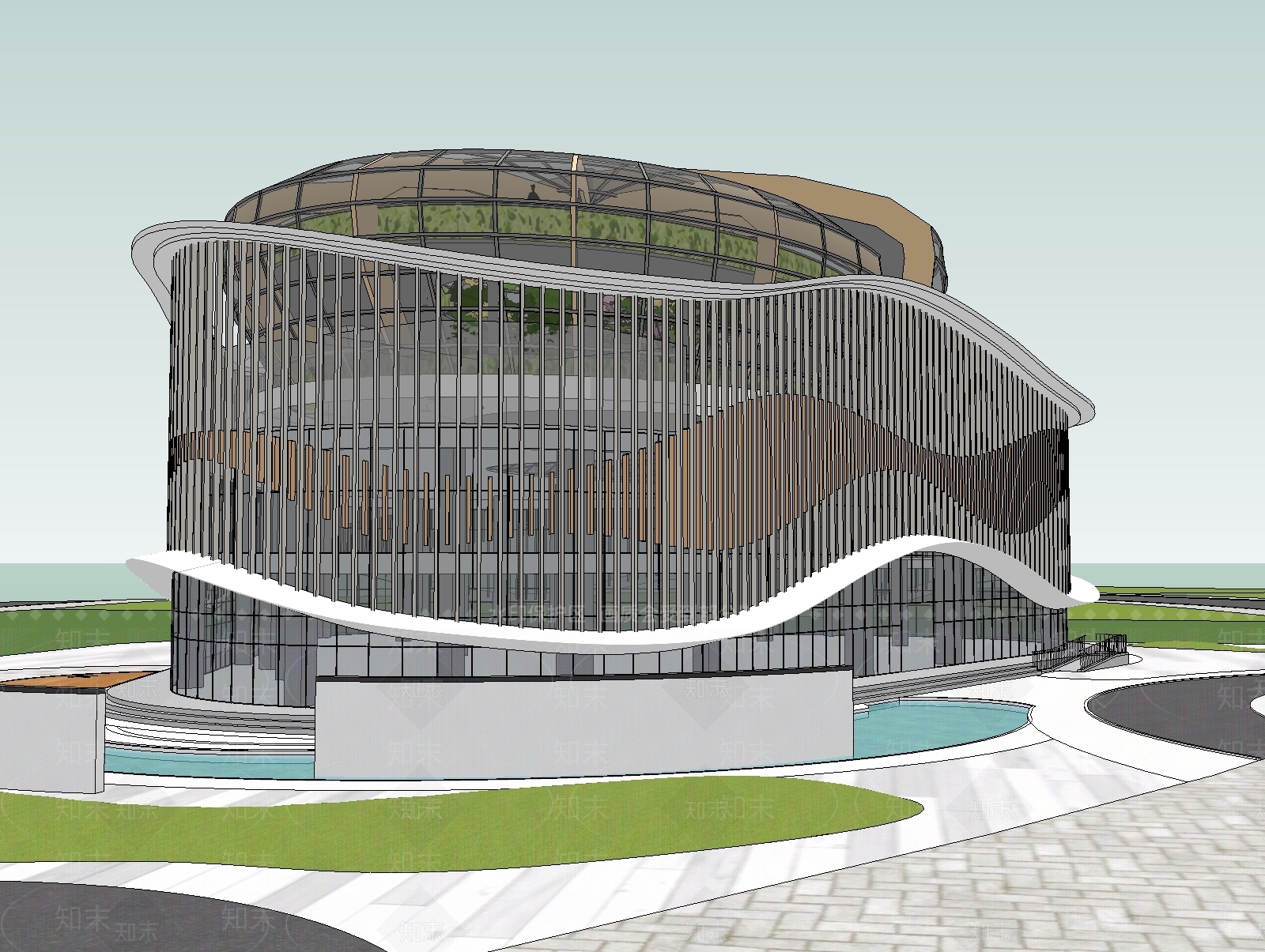 现代展览馆建筑SU模型下载【ID:1133239302】