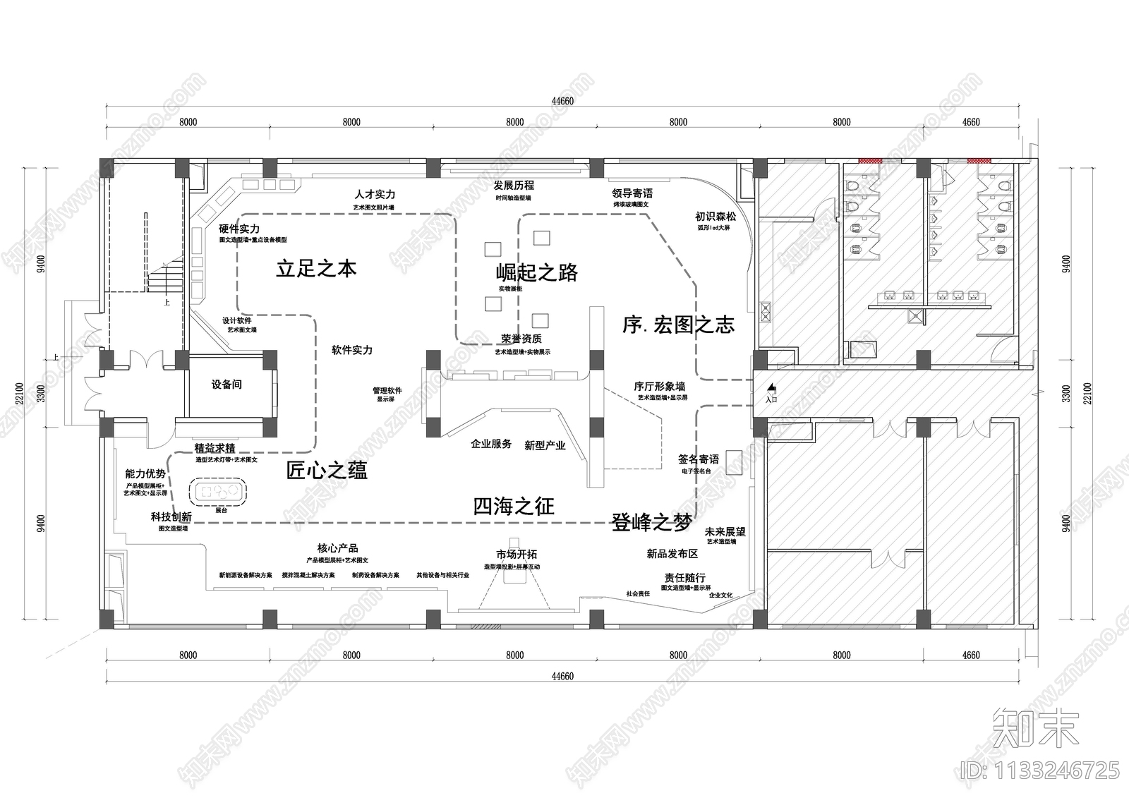 科技展厅平面cad施工图下载【ID:1133246725】