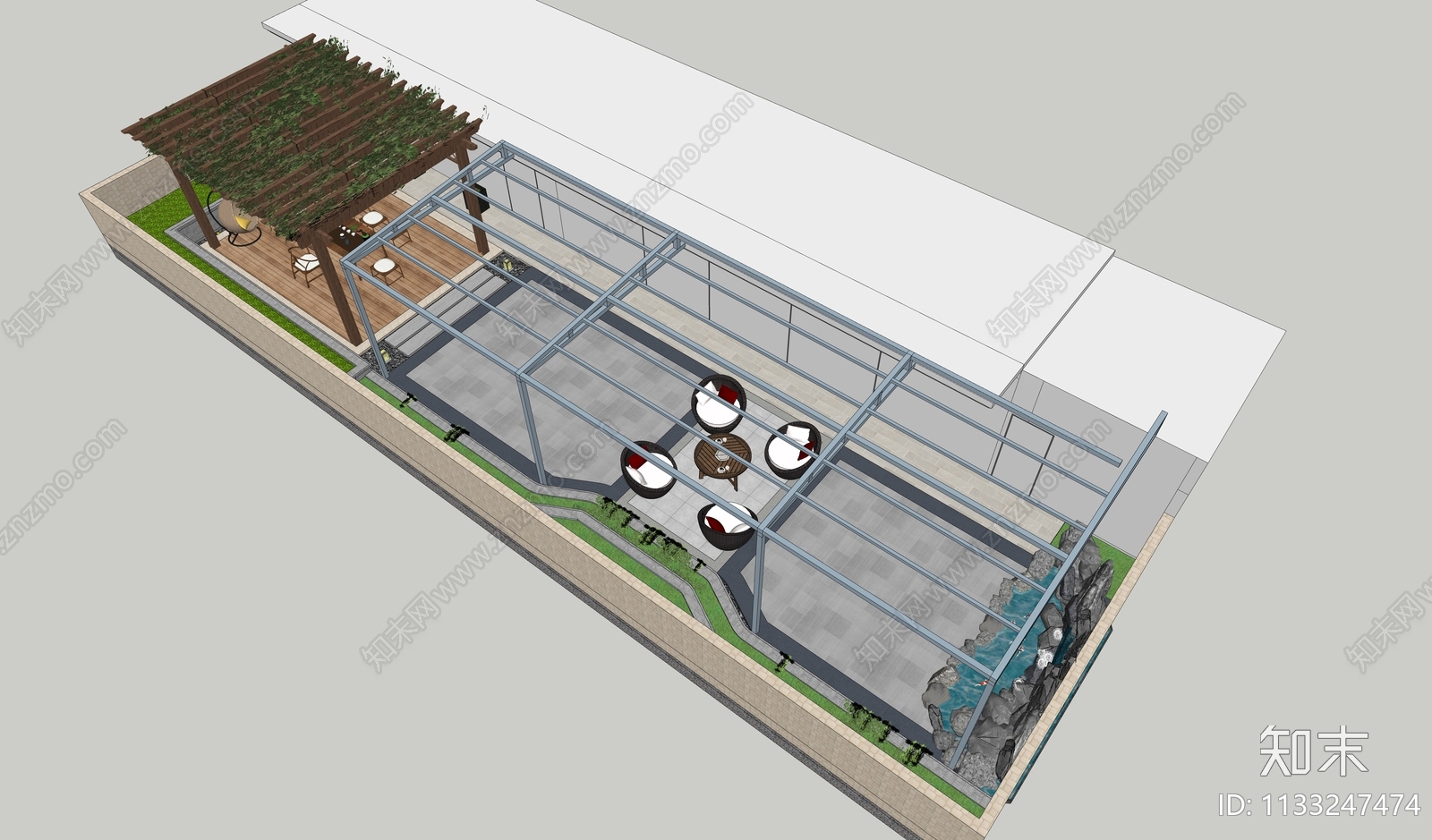 现代简约屋顶花园SU模型下载【ID:1133247474】