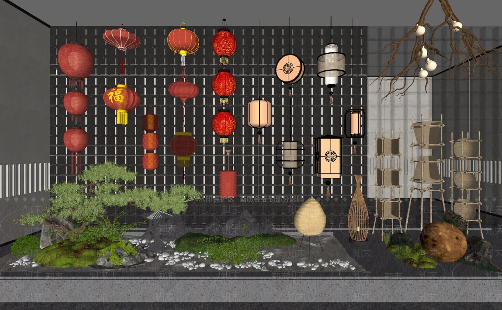 中式灯笼SU模型下载【ID:1133247730】