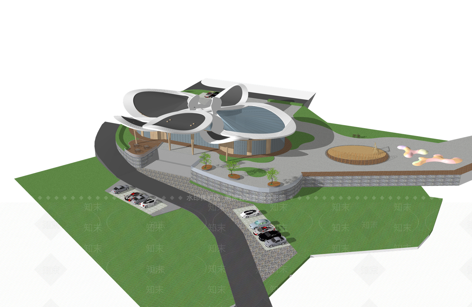 现代兰花展览馆建筑SU模型下载【ID:1133248470】
