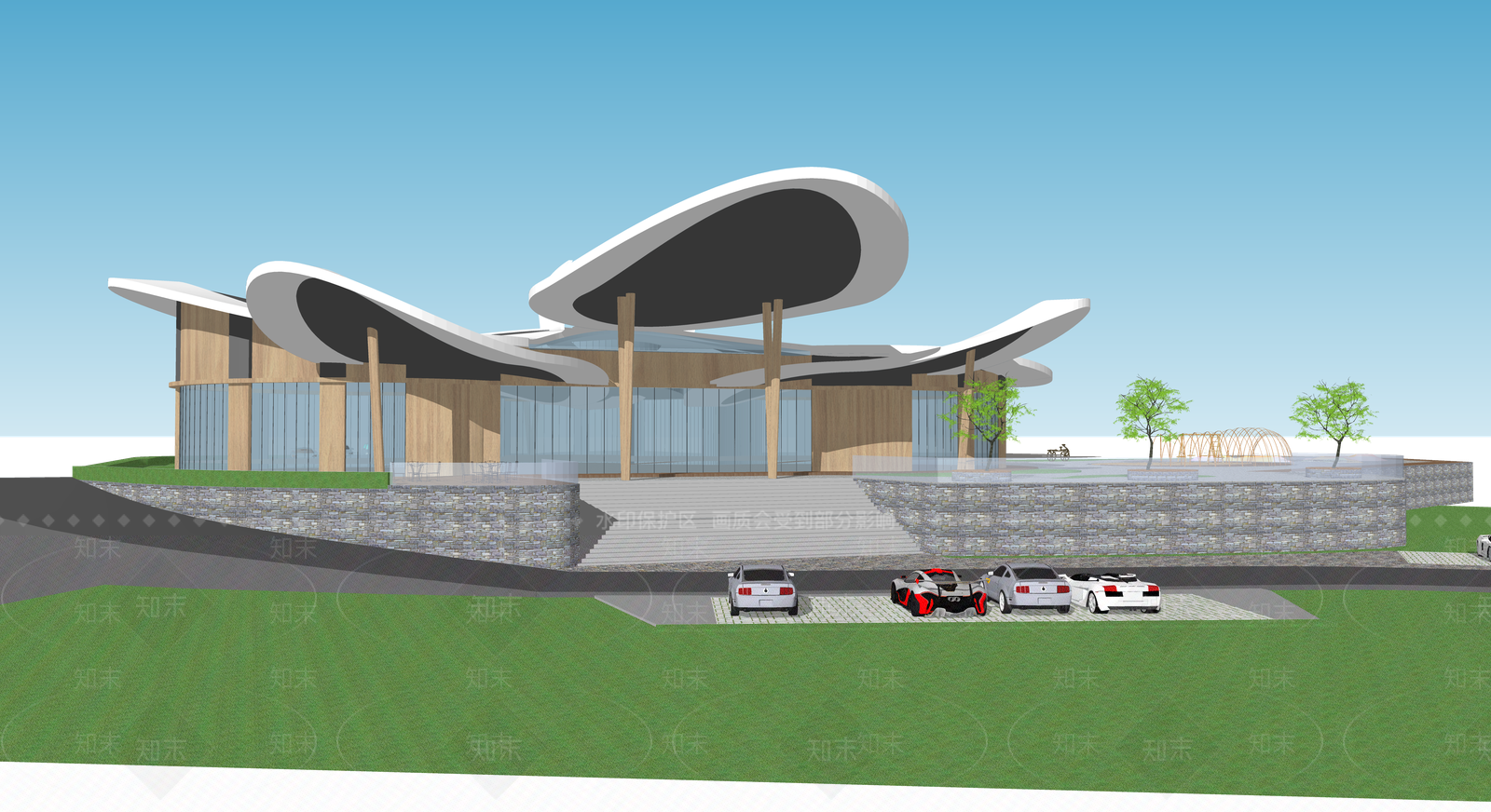 现代兰花展览馆建筑SU模型下载【ID:1133248470】