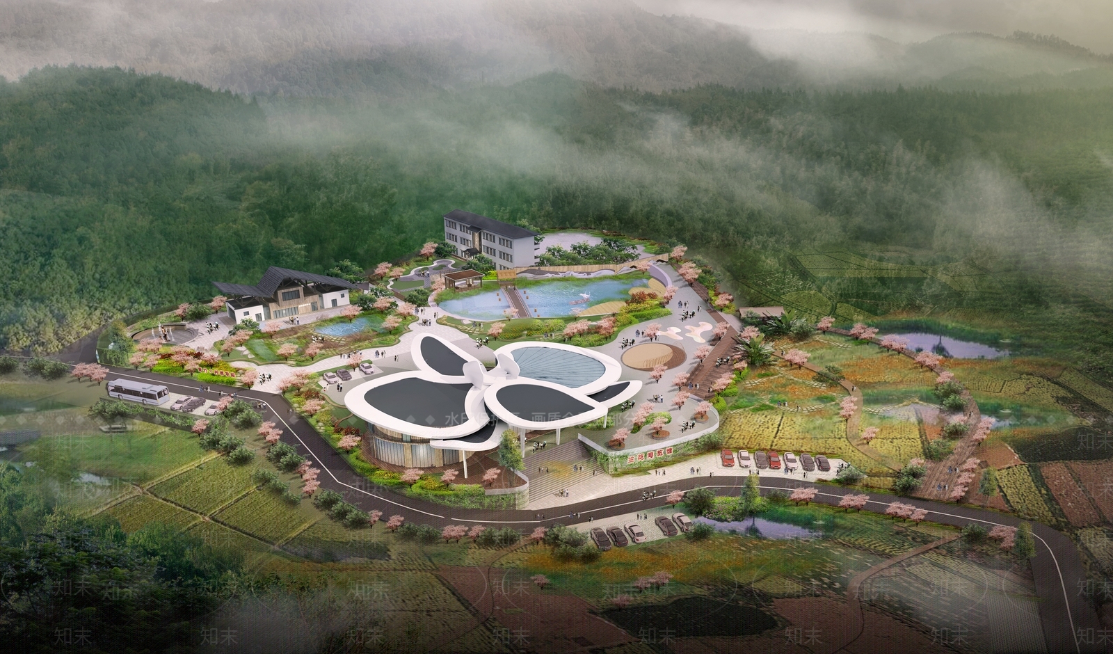 现代兰花展览馆建筑SU模型下载【ID:1133248470】