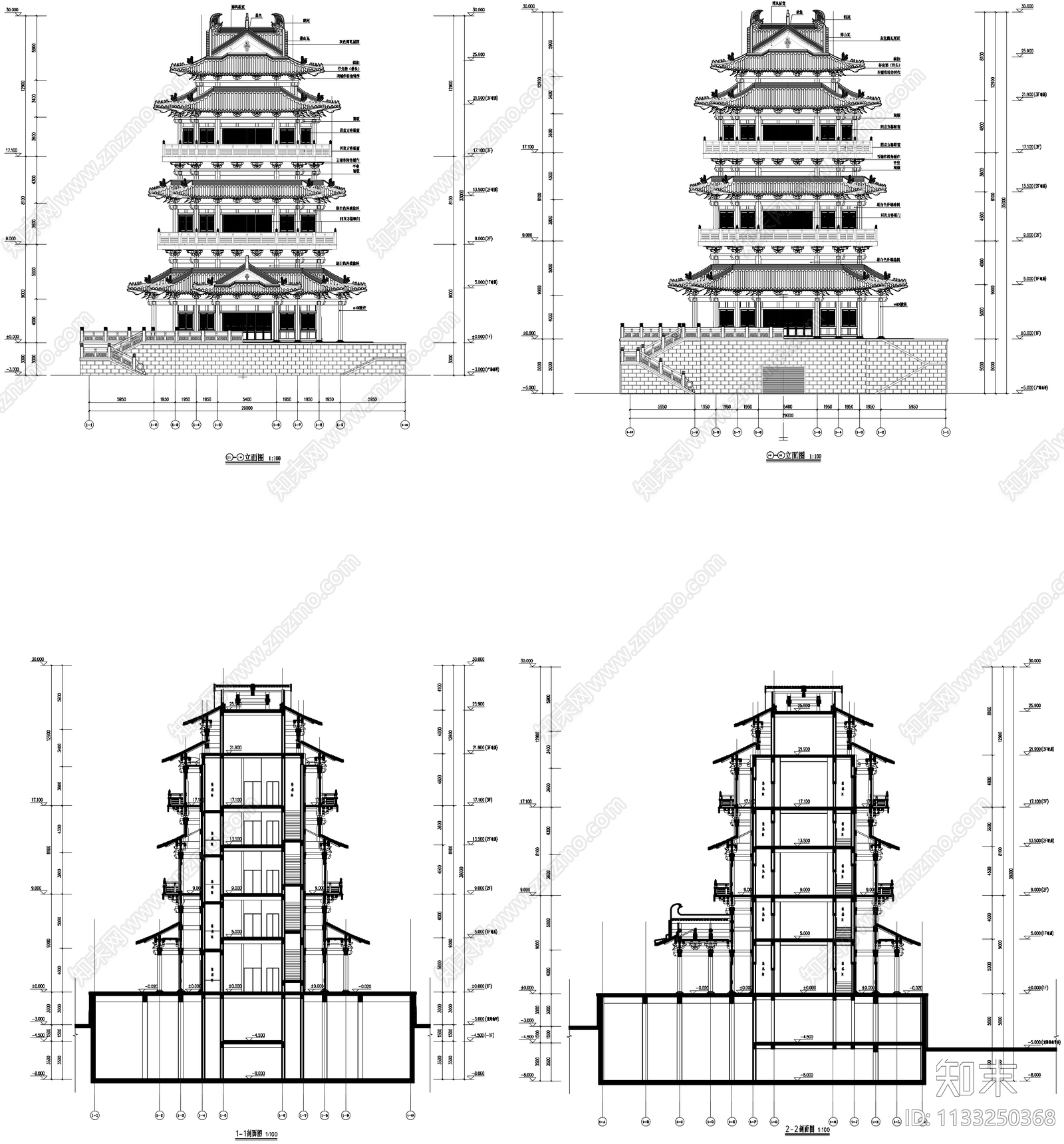 秦东阁古建筑cad施工图下载【ID:1133250368】