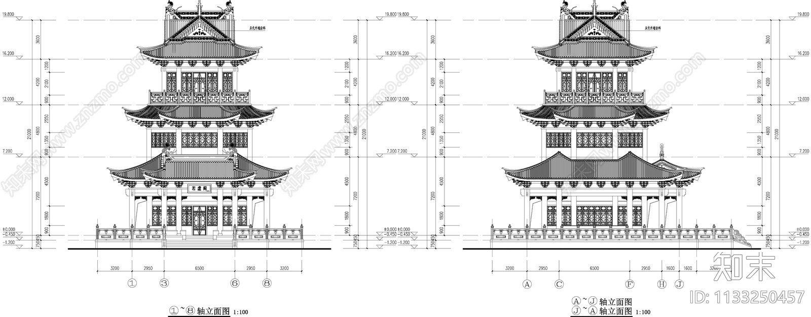 阁楼古建筑施工图下载【ID:1133250457】