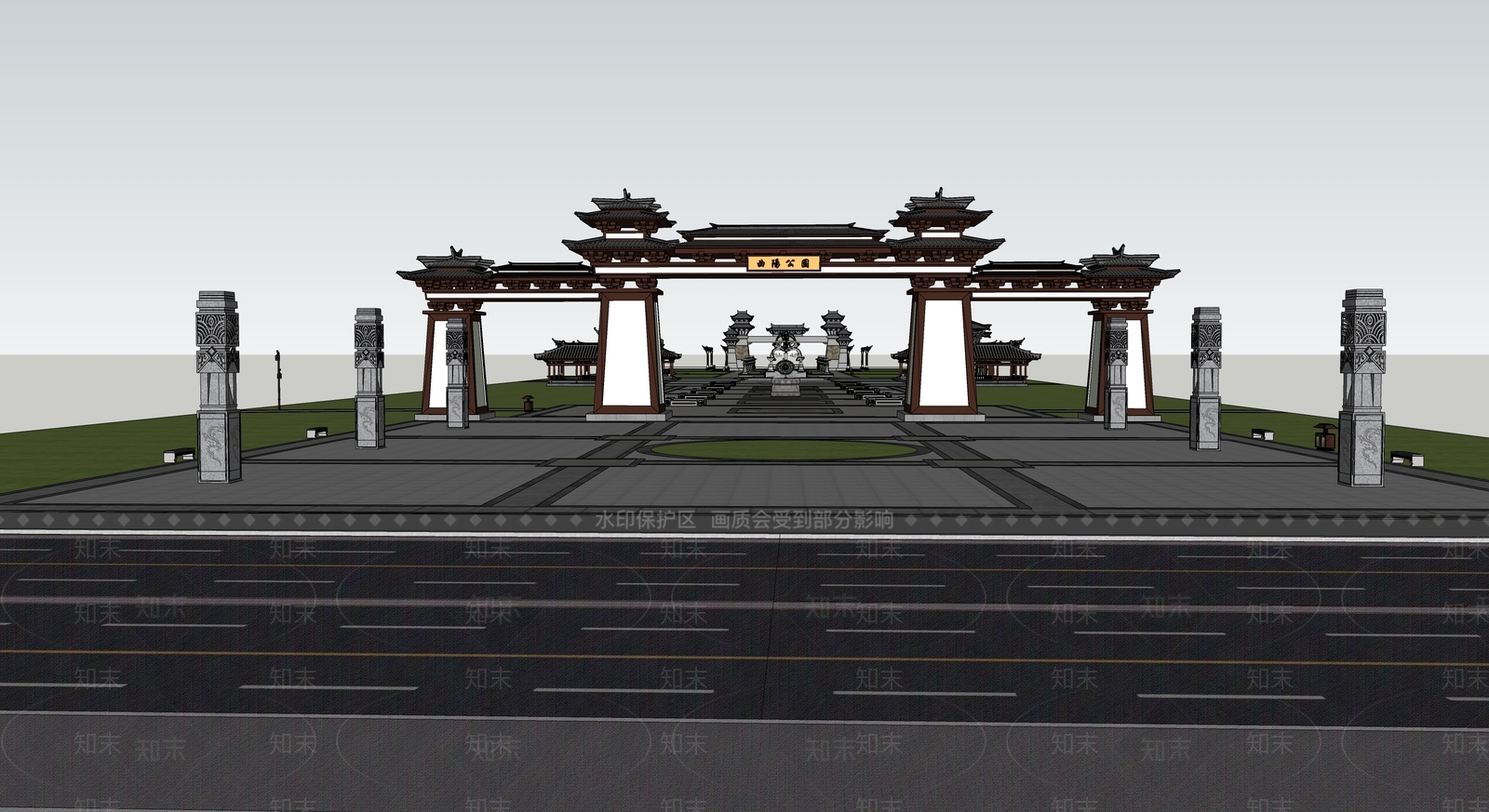中式景观公园SU模型下载【ID:1133251769】