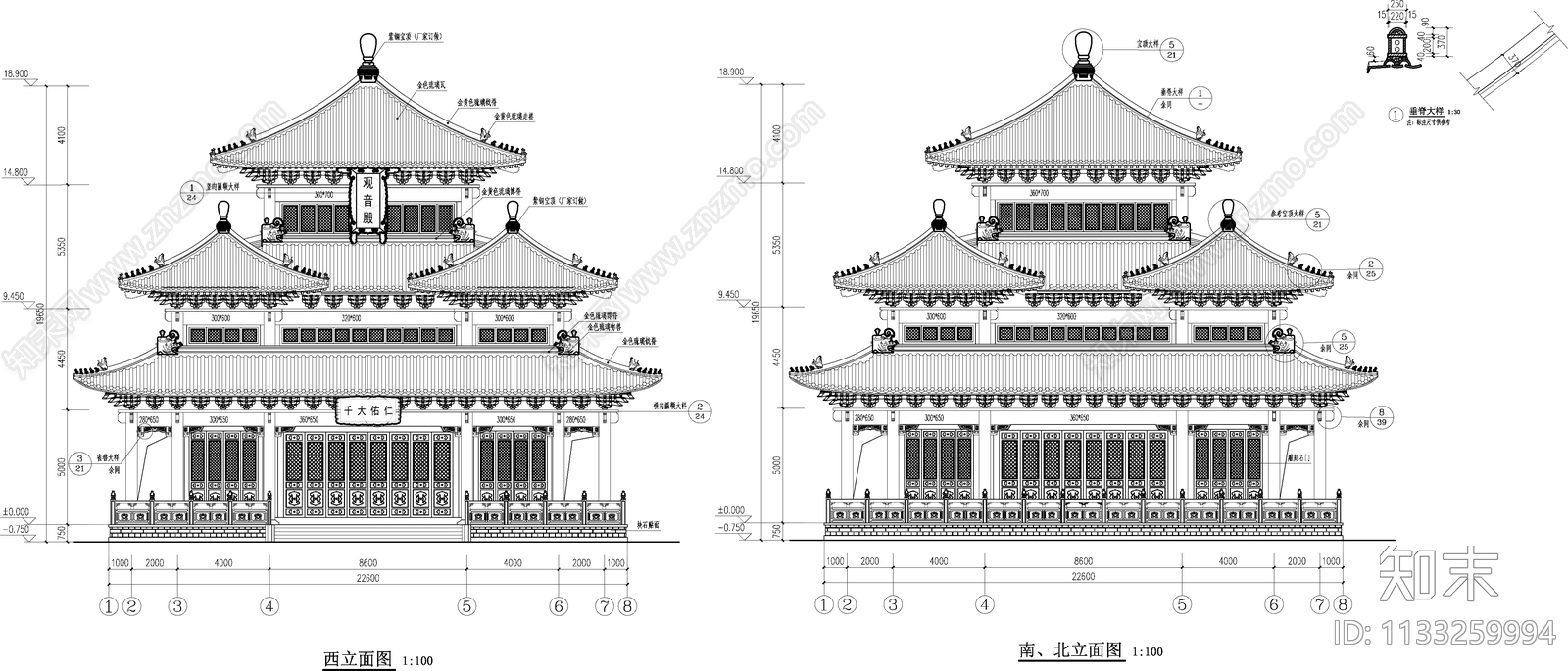 阁楼古建筑cad施工图下载【ID:1133259994】