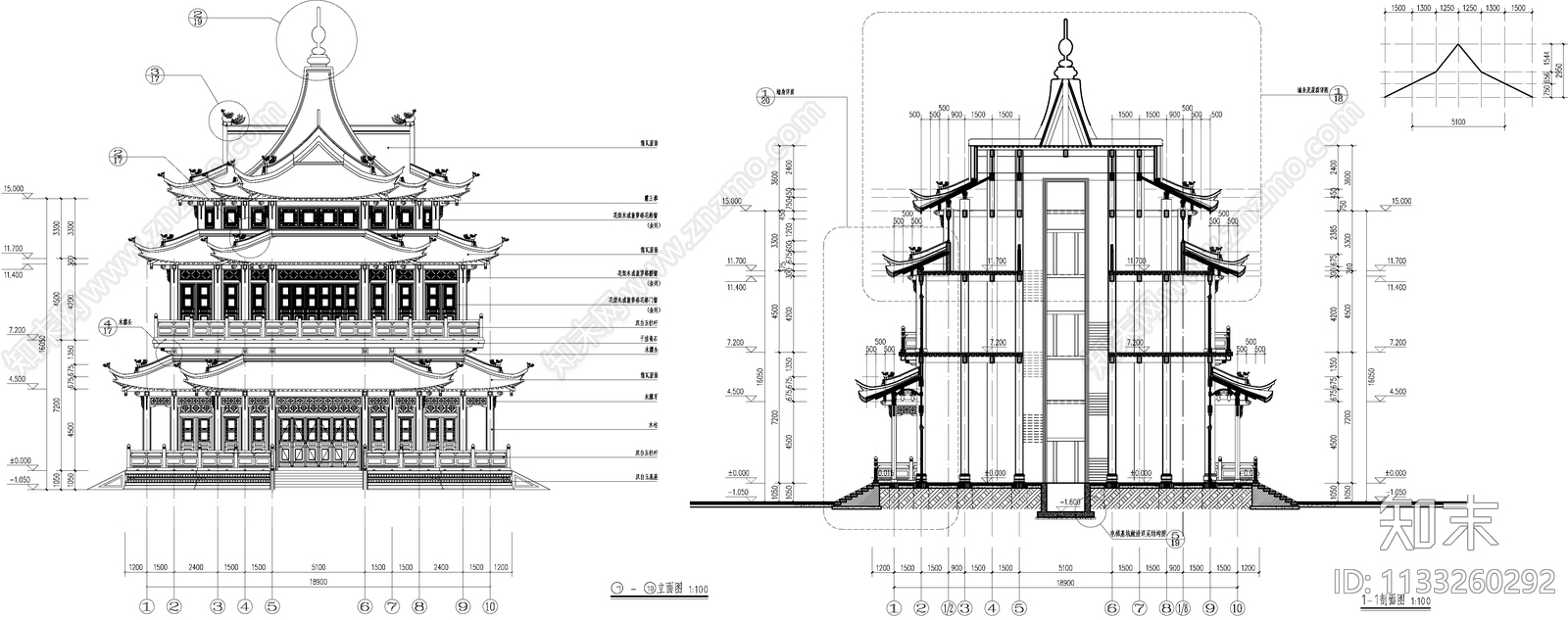 彤雲阁古建筑cad施工图下载【ID:1133260292】