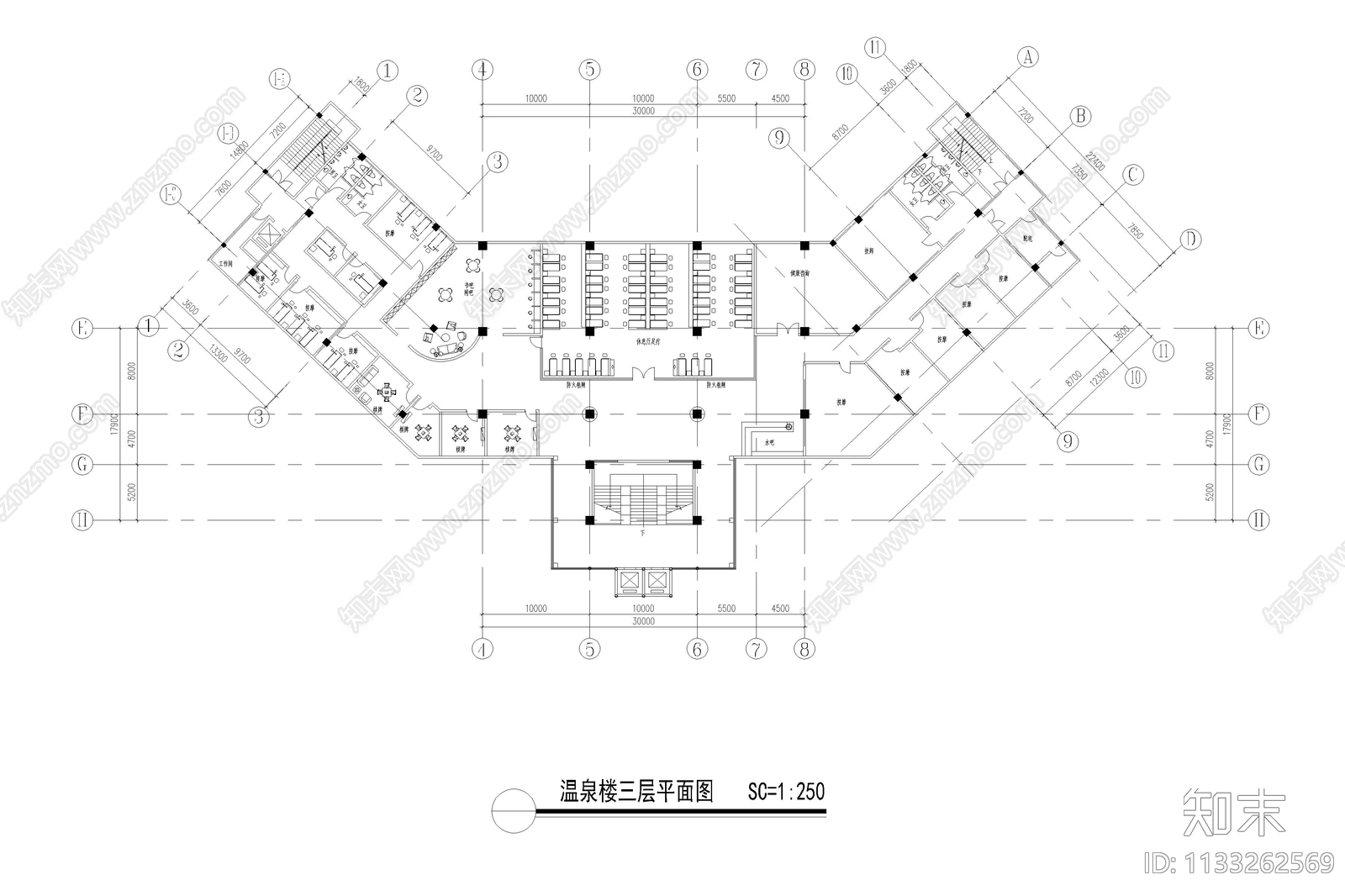 温泉度假酒店内装修图cad施工图下载【ID:1133262569】