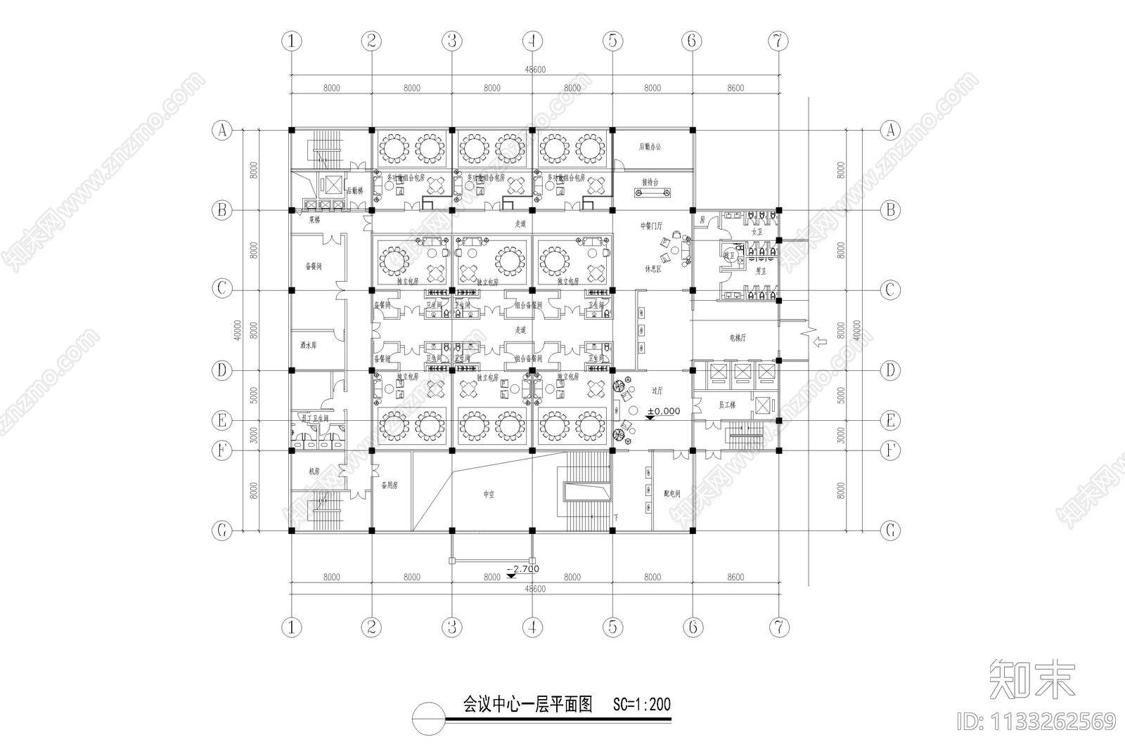温泉度假酒店内装修图cad施工图下载【ID:1133262569】