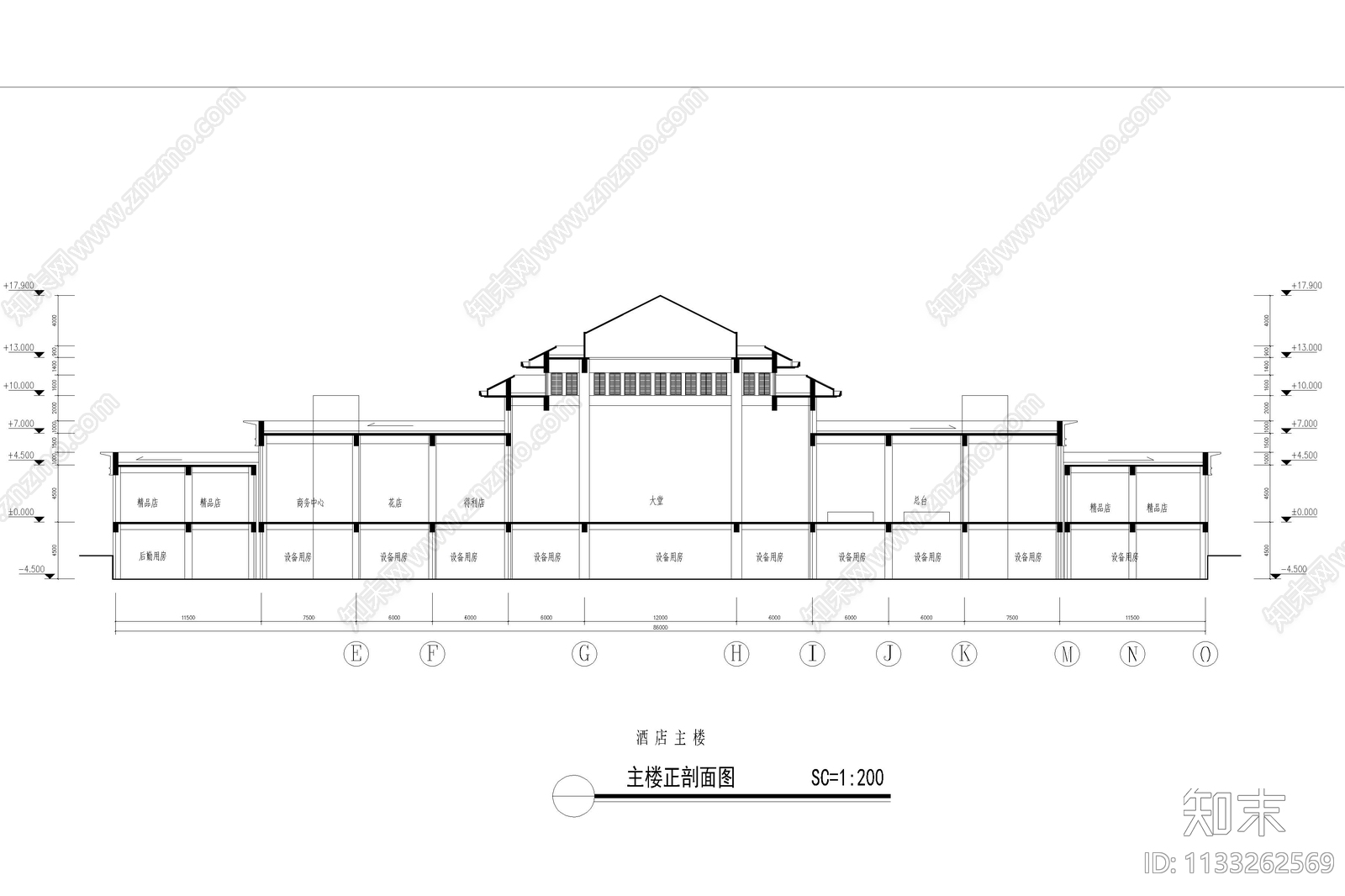 温泉度假酒店内装修图cad施工图下载【ID:1133262569】