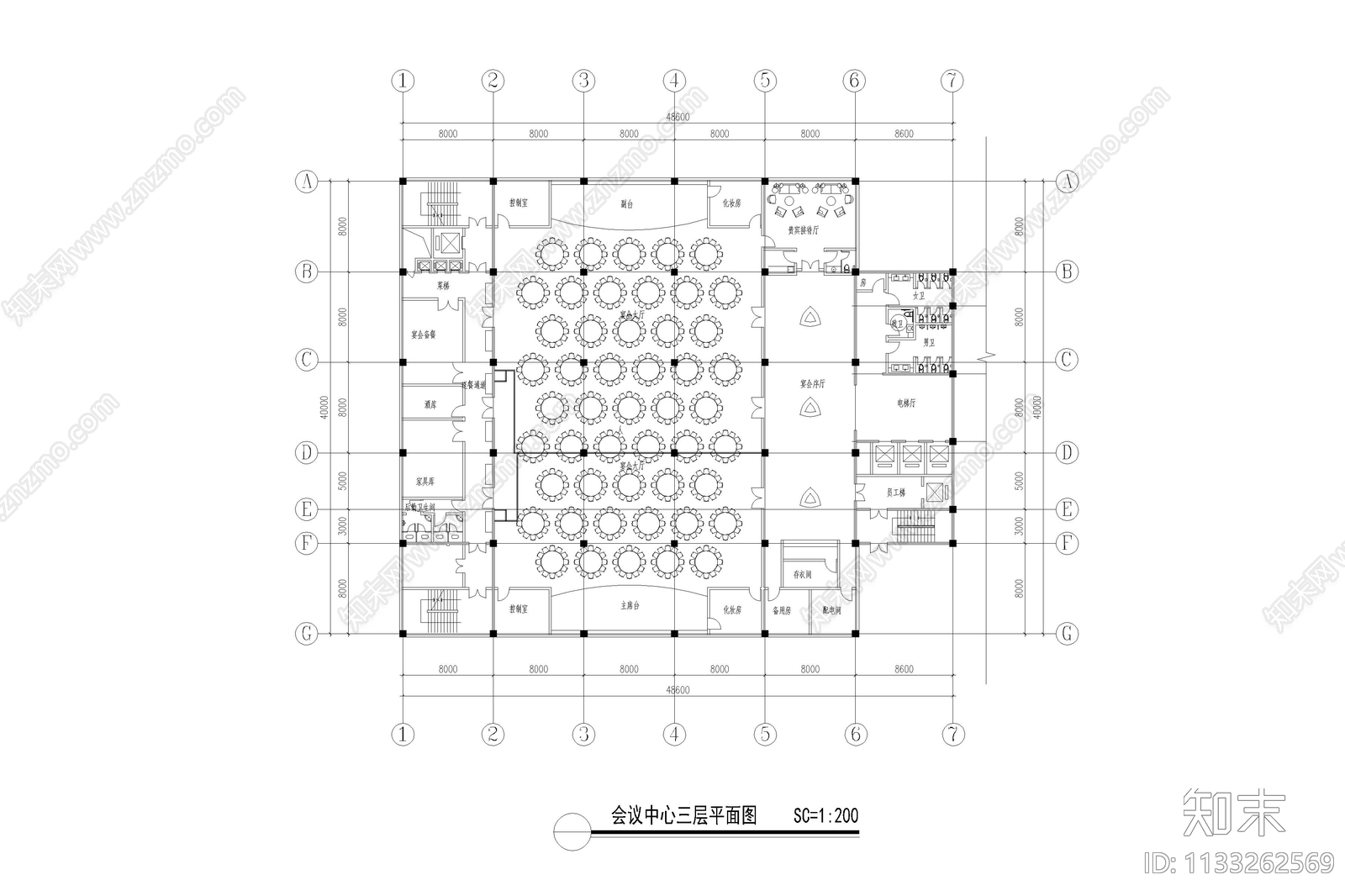 温泉度假酒店内装修图cad施工图下载【ID:1133262569】