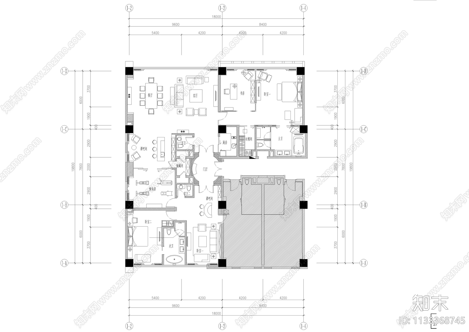 五星级酒店总统套房全套施工图下载【ID:1133368745】