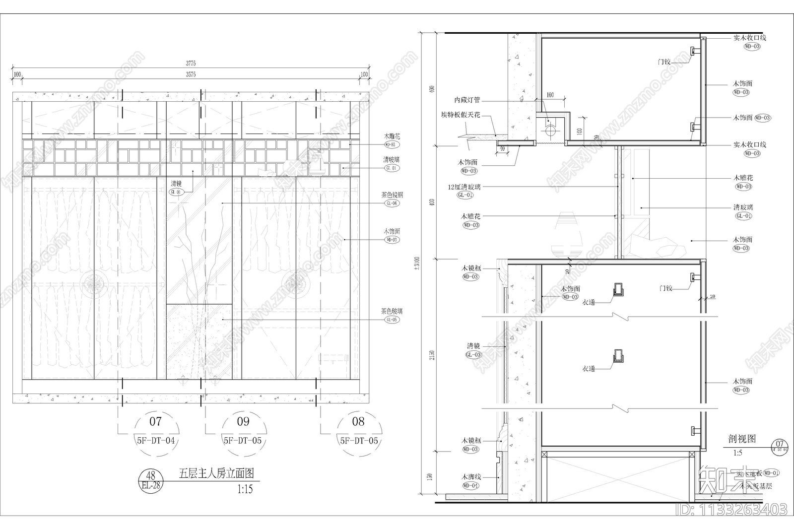 现代风格红树湾五层别墅cad施工图下载【ID:1133263403】