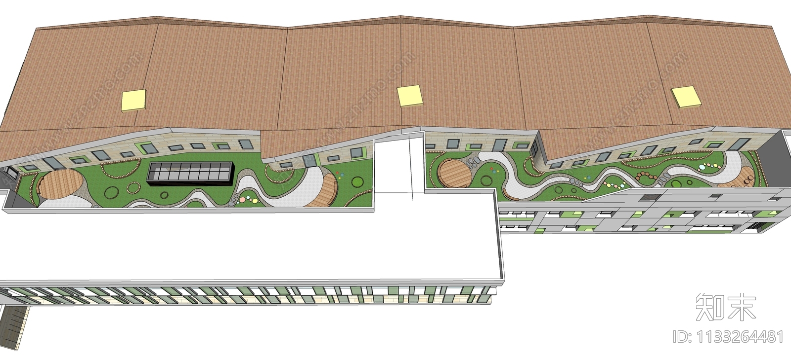 现代幼儿园屋顶花园SU模型下载【ID:1133264481】
