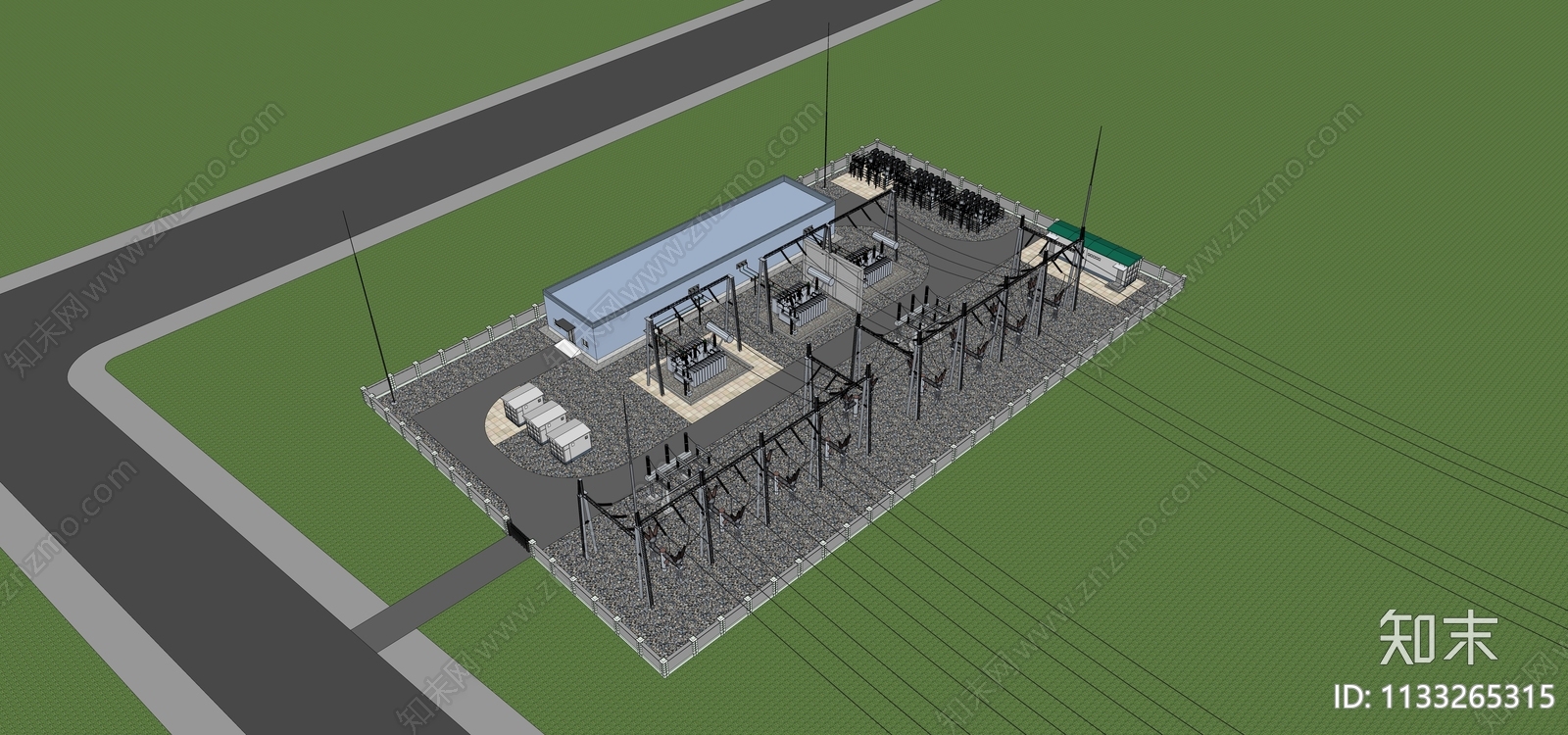 现代工业建筑户外变电站SU模型下载【ID:1133265315】