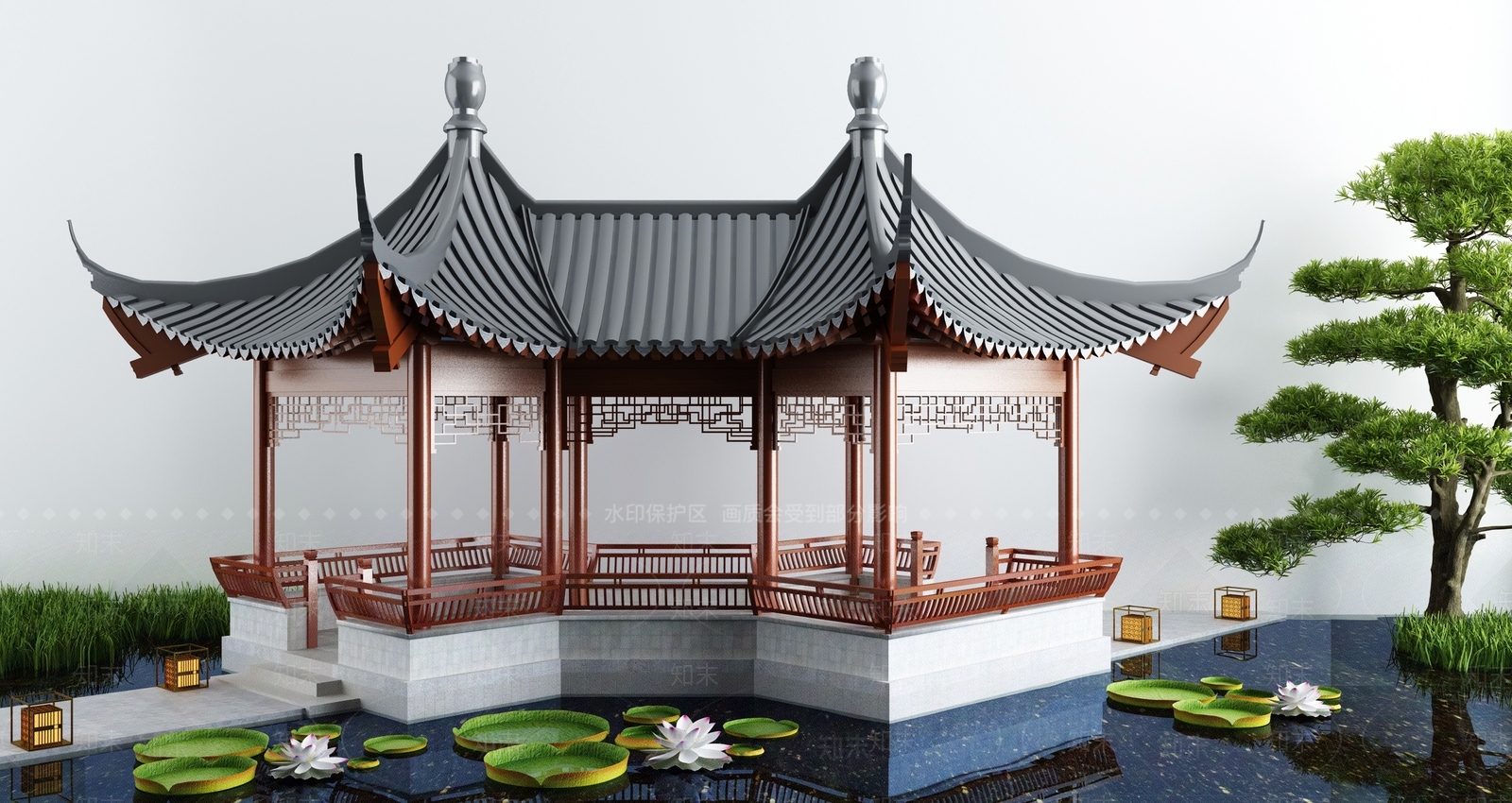 新中式庭院休闲古亭3D模型下载【ID:1133266046】