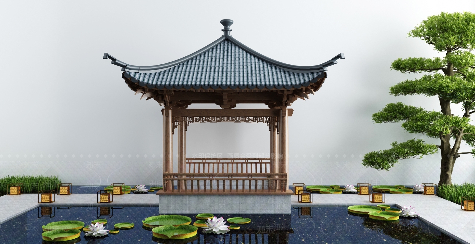 新中式庭院休闲古亭3D模型下载【ID:1133266224】