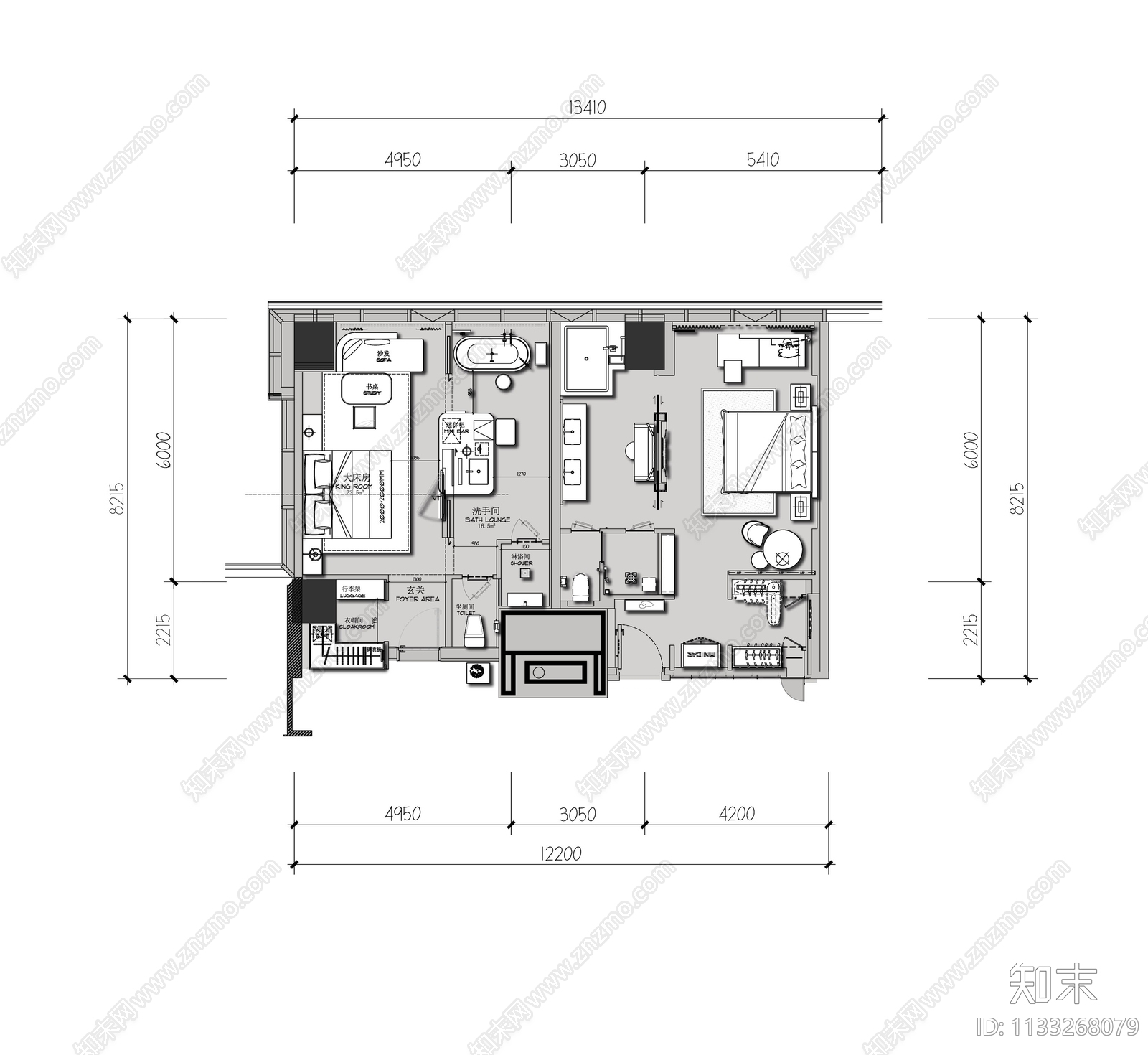 高端商务酒店客房cad施工图下载【ID:1133268079】