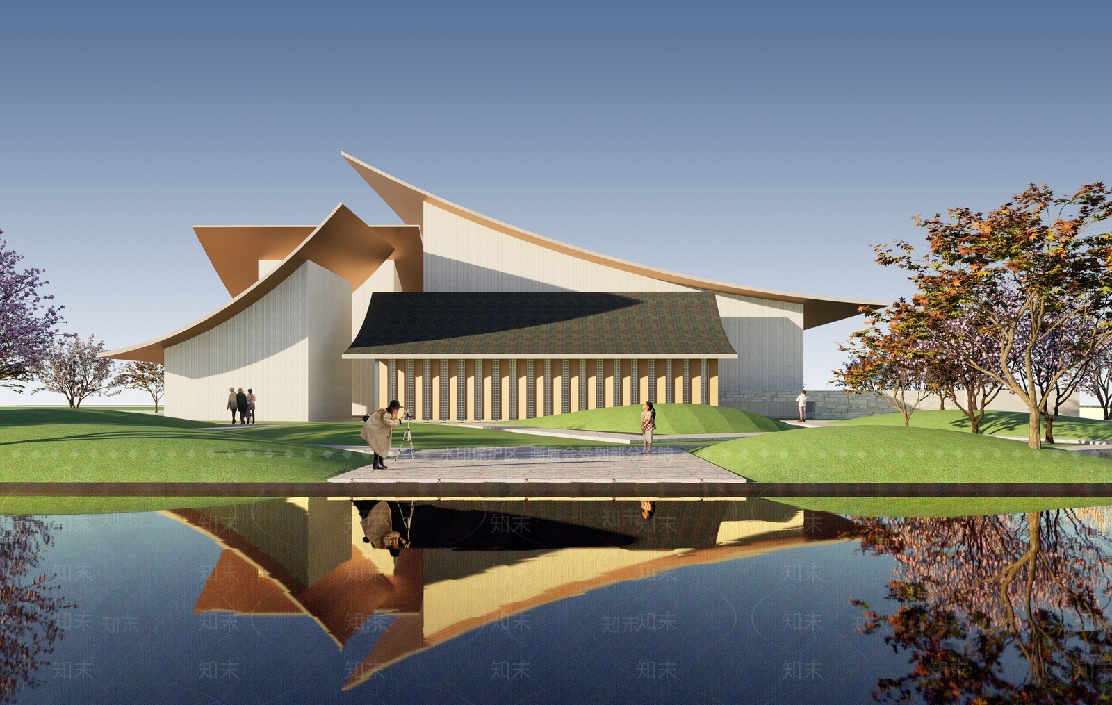 新中式展览馆建筑SU模型下载【ID:1133348150】