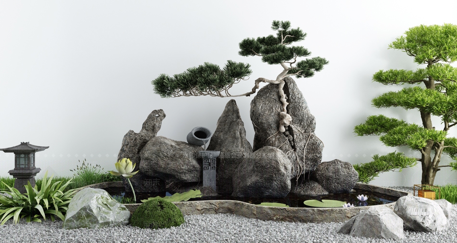 新中式庭院枯山水石3D模型下载【ID:1133276191】